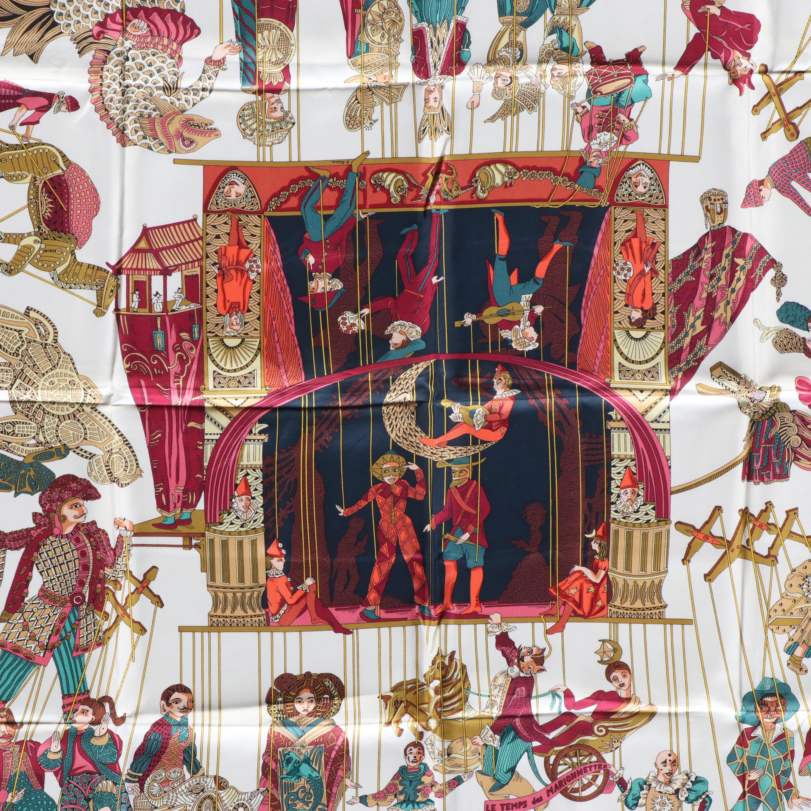 Hermès "Le Temps des Marionnettes" Silk Twill Scarf 90