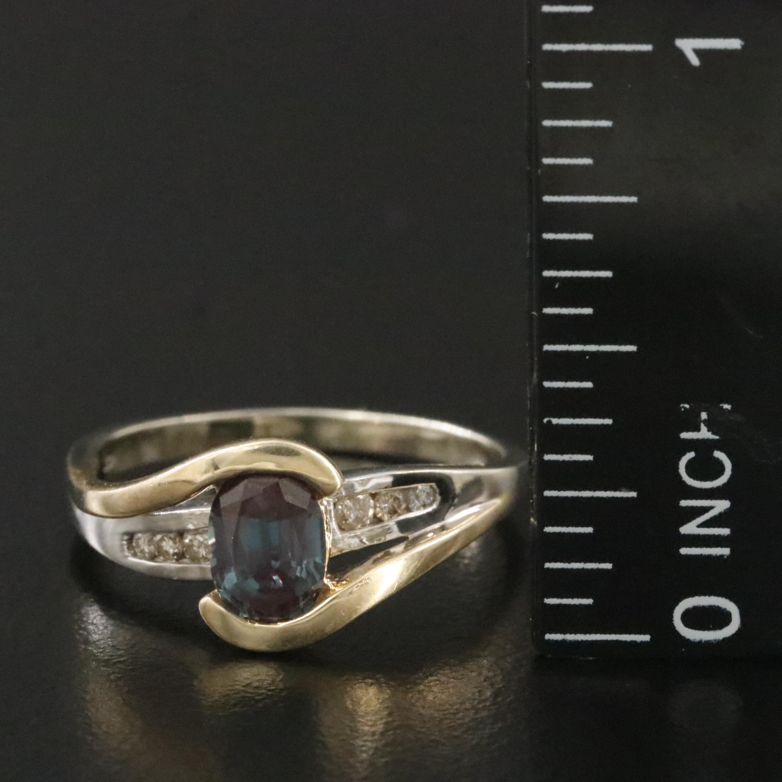 14K Color Change Sapphire and Diamond Bypass Ring