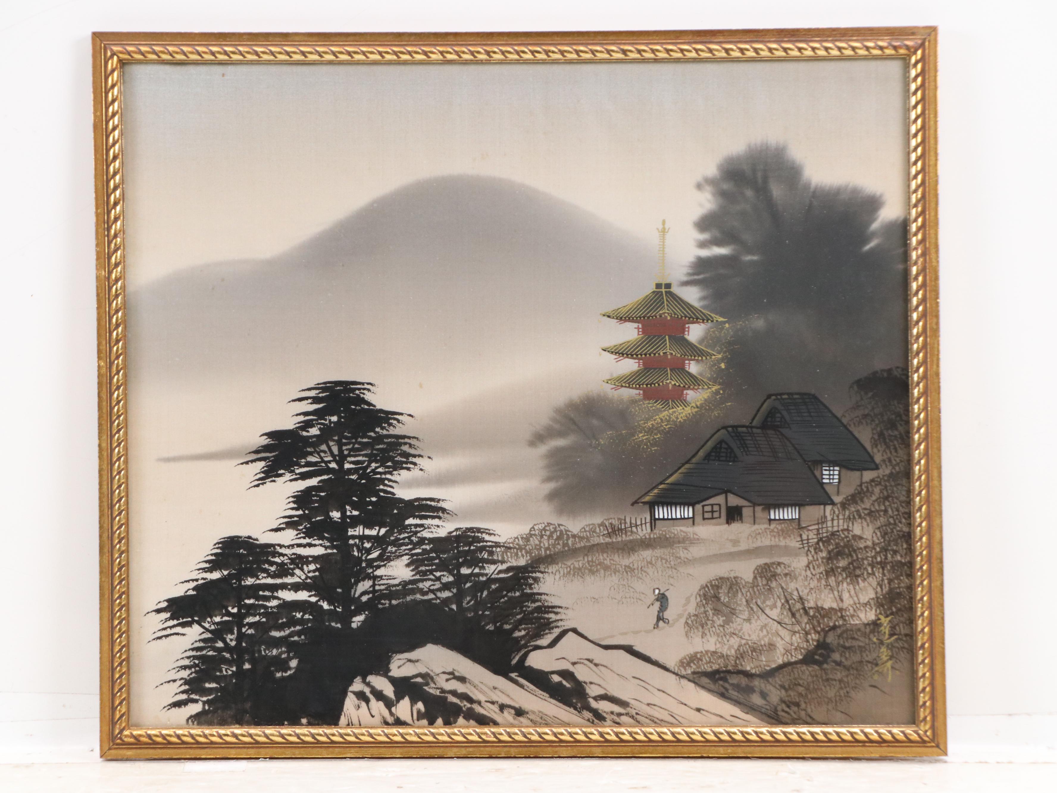 East Asian Ink and Gouache Paintings of Mountainous Landscapes, 20th Century