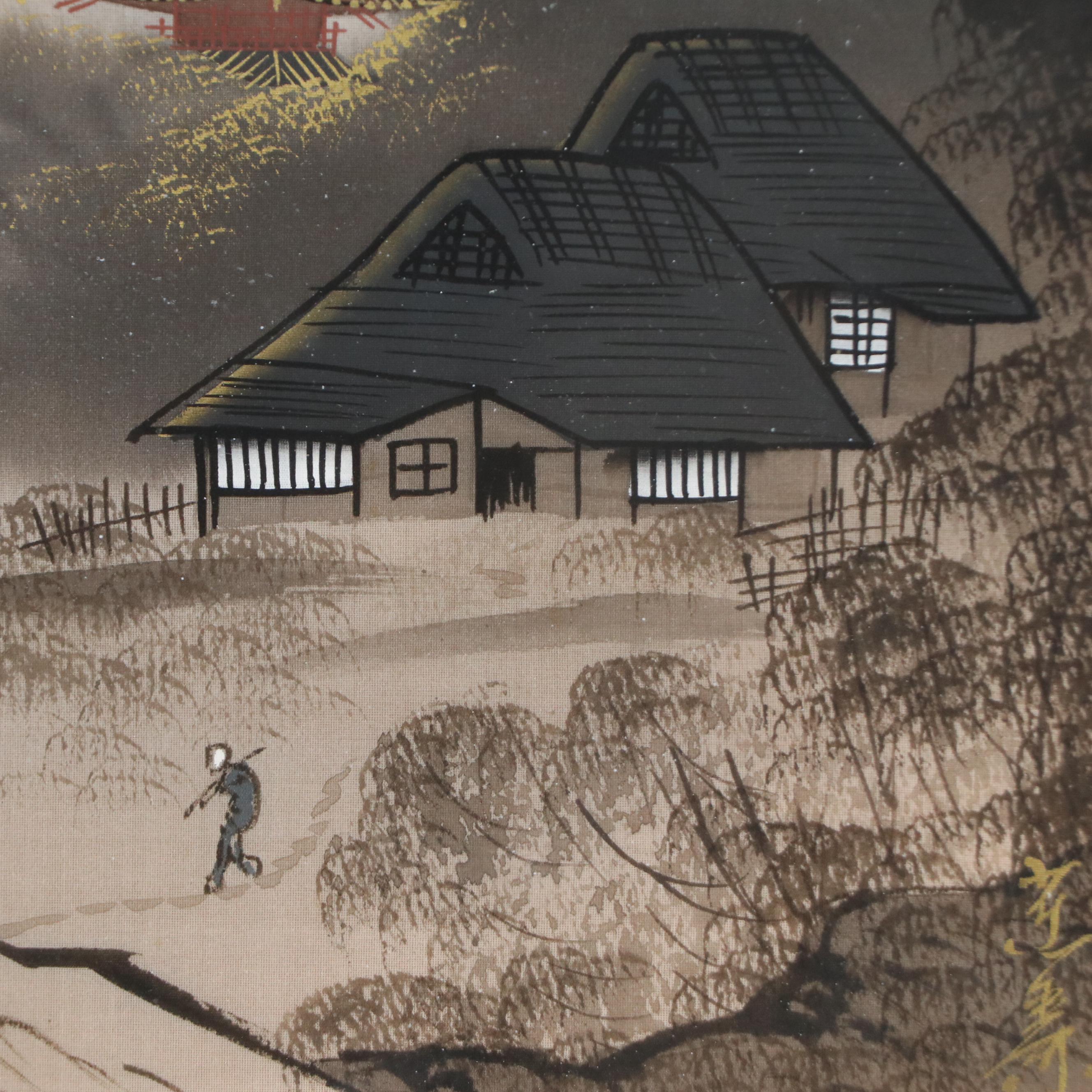 East Asian Ink and Gouache Paintings of Mountainous Landscapes, 20th Century