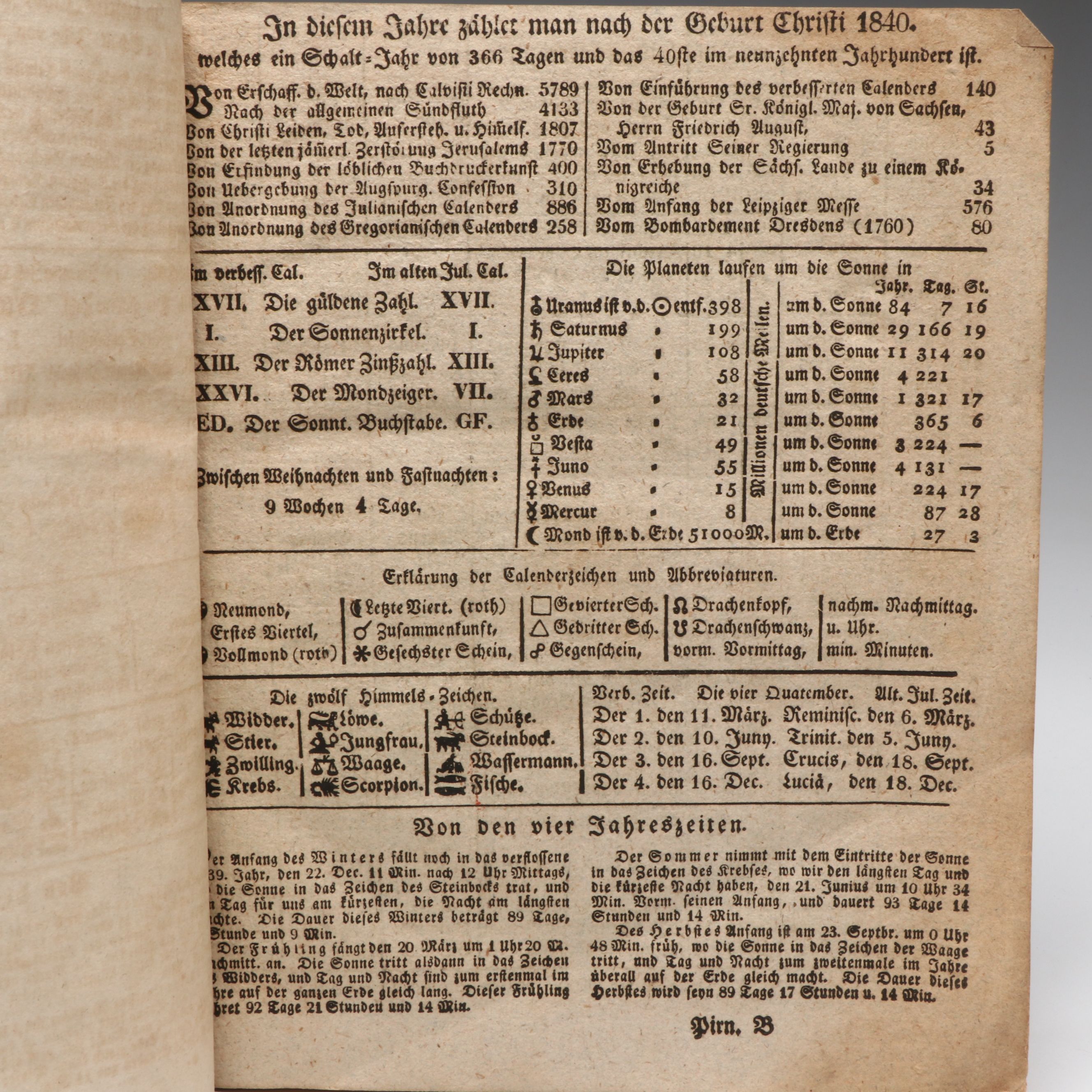 Royal Saxon Almanac "Pirnaischer Oekonomischer oder Haushaltungs-Calender," 1841