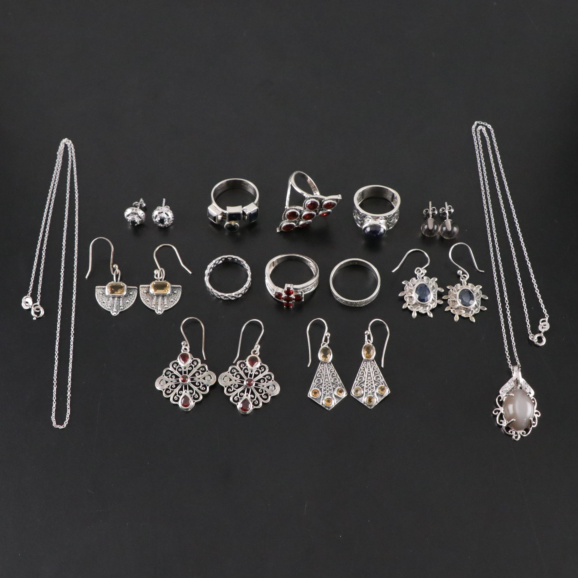 14 Assorted Sterling Silver Rings, Necklaces, Earrings and Pendants