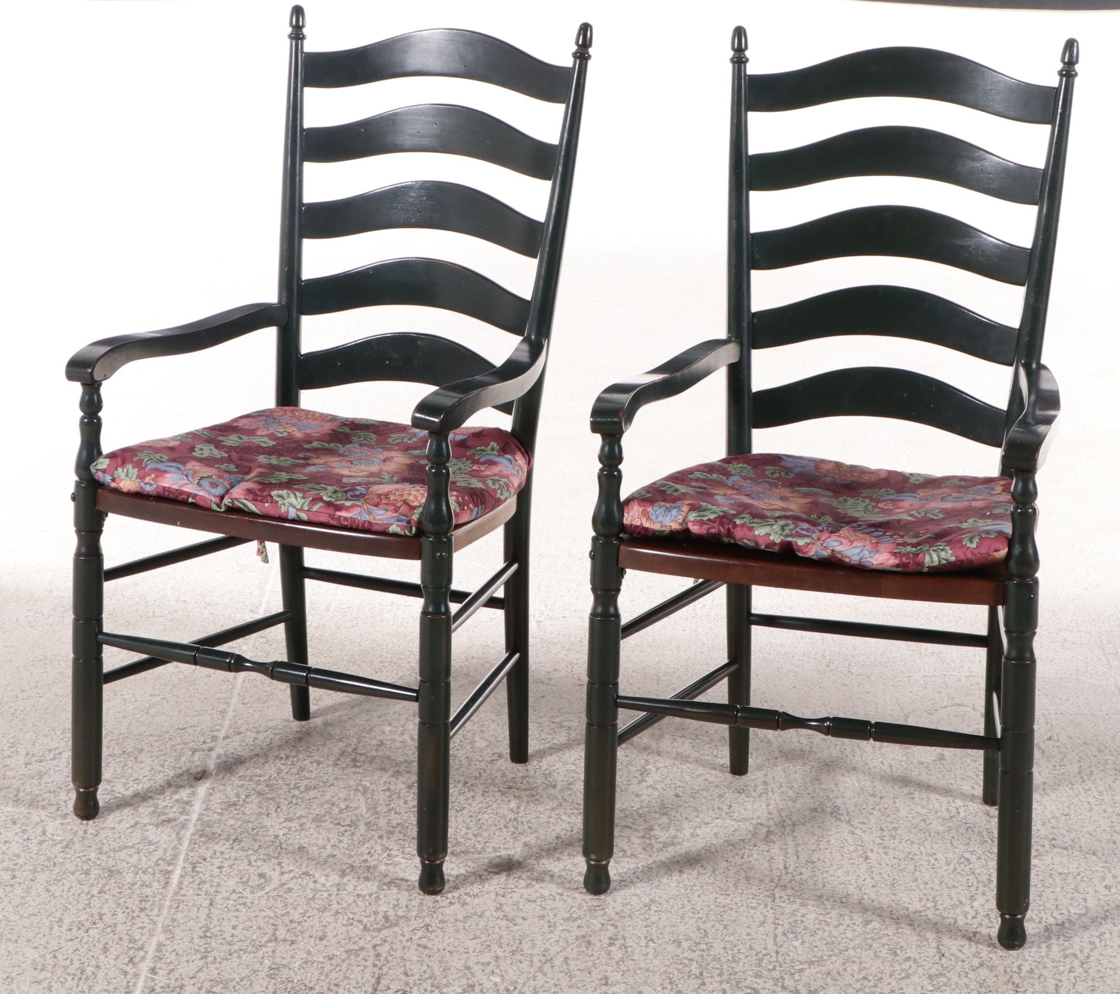 Pair of S. Bent Bros Ebonized Wood Ladder-Back Armchairs, 20th Century