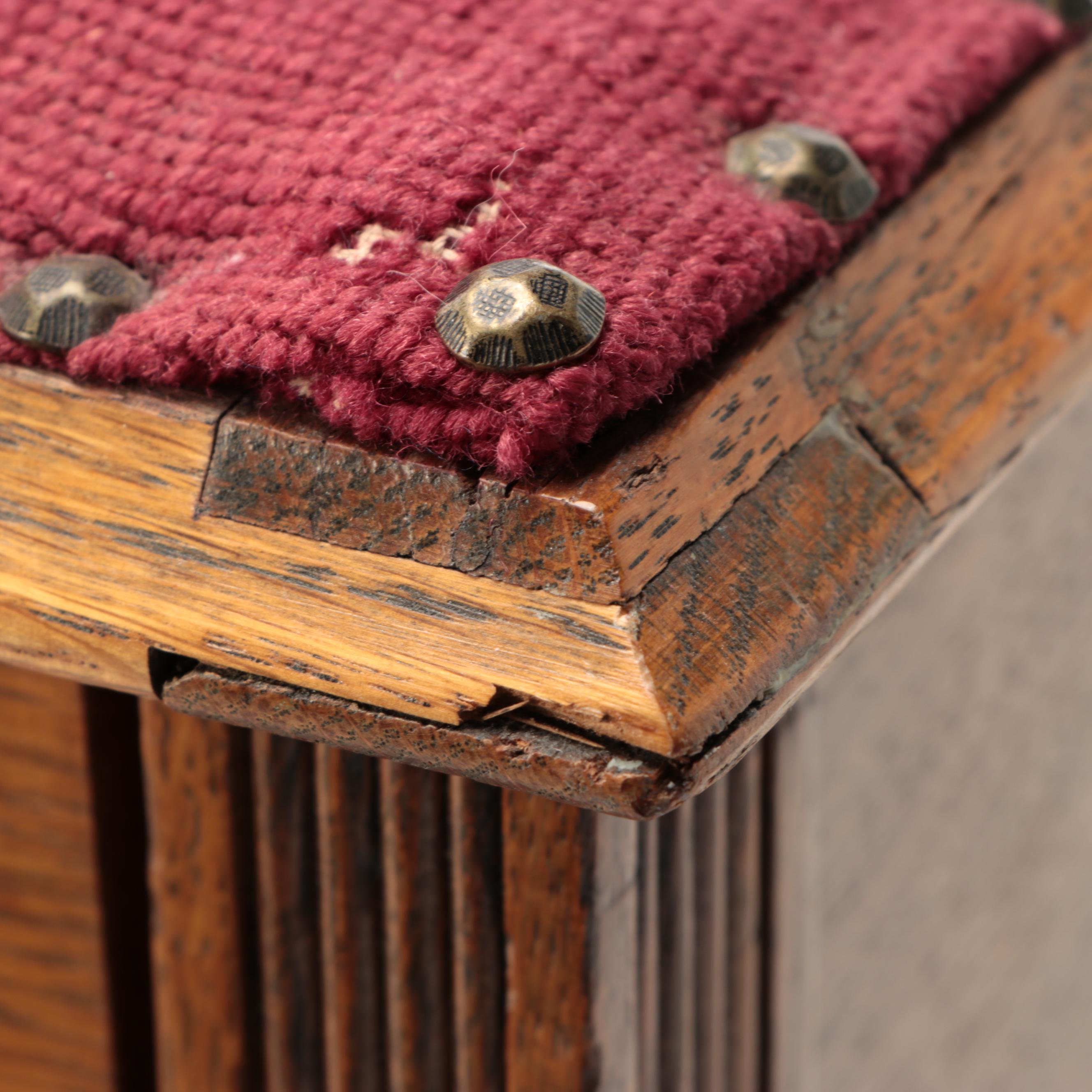 Carved Wood and Needlepoint Storage Footrest