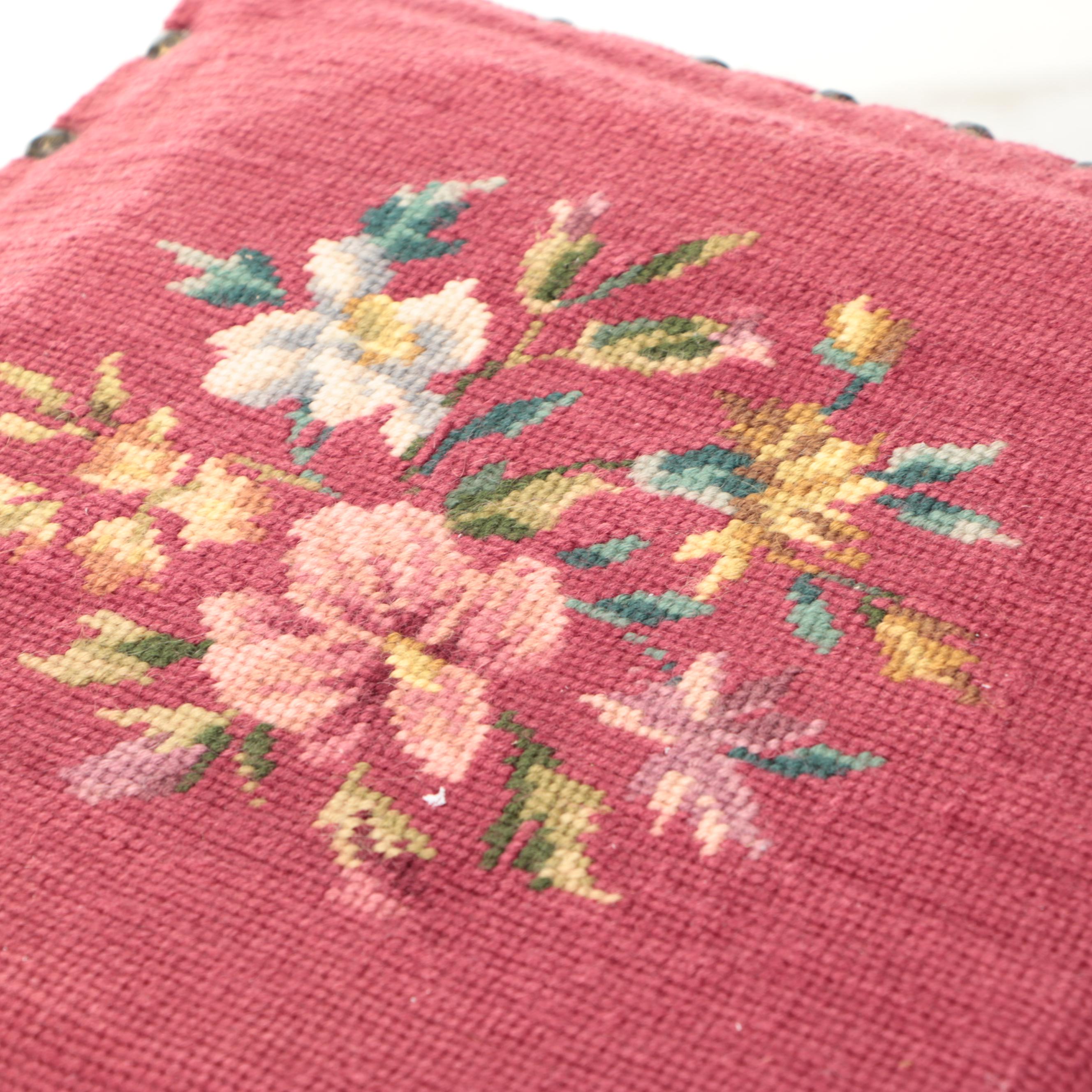 Carved Wood and Needlepoint Storage Footrest