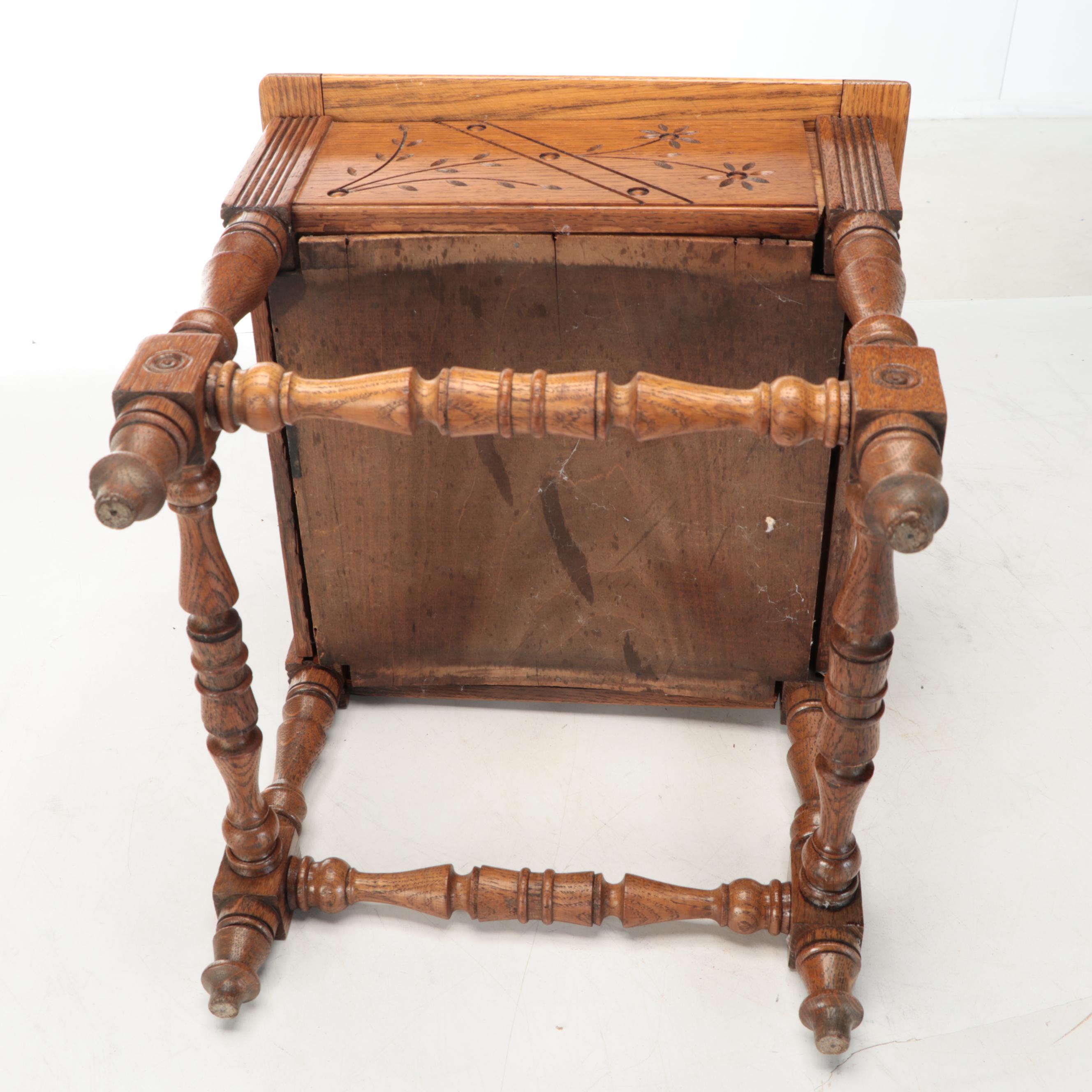 Carved Wood and Needlepoint Storage Footrest