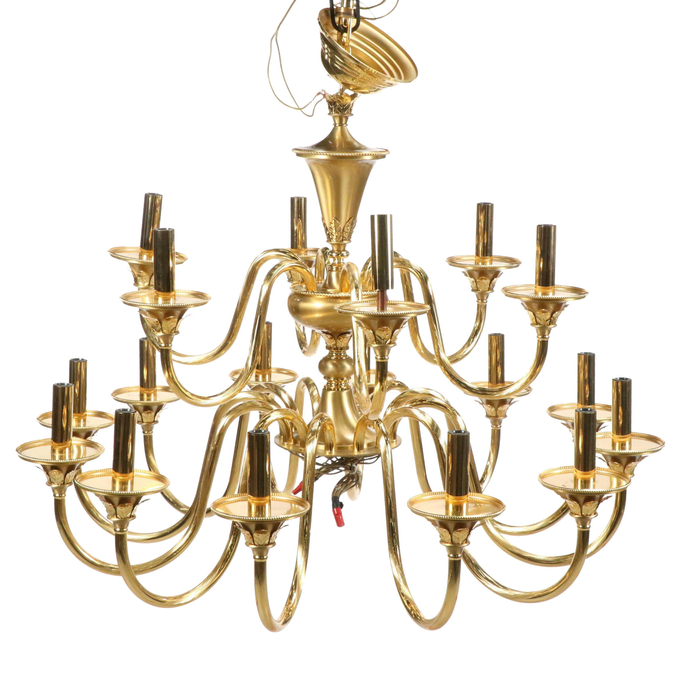 Italian F. Fabbian Ribbed Gilt Metal Double Tier Chandelier, Late 20th Century