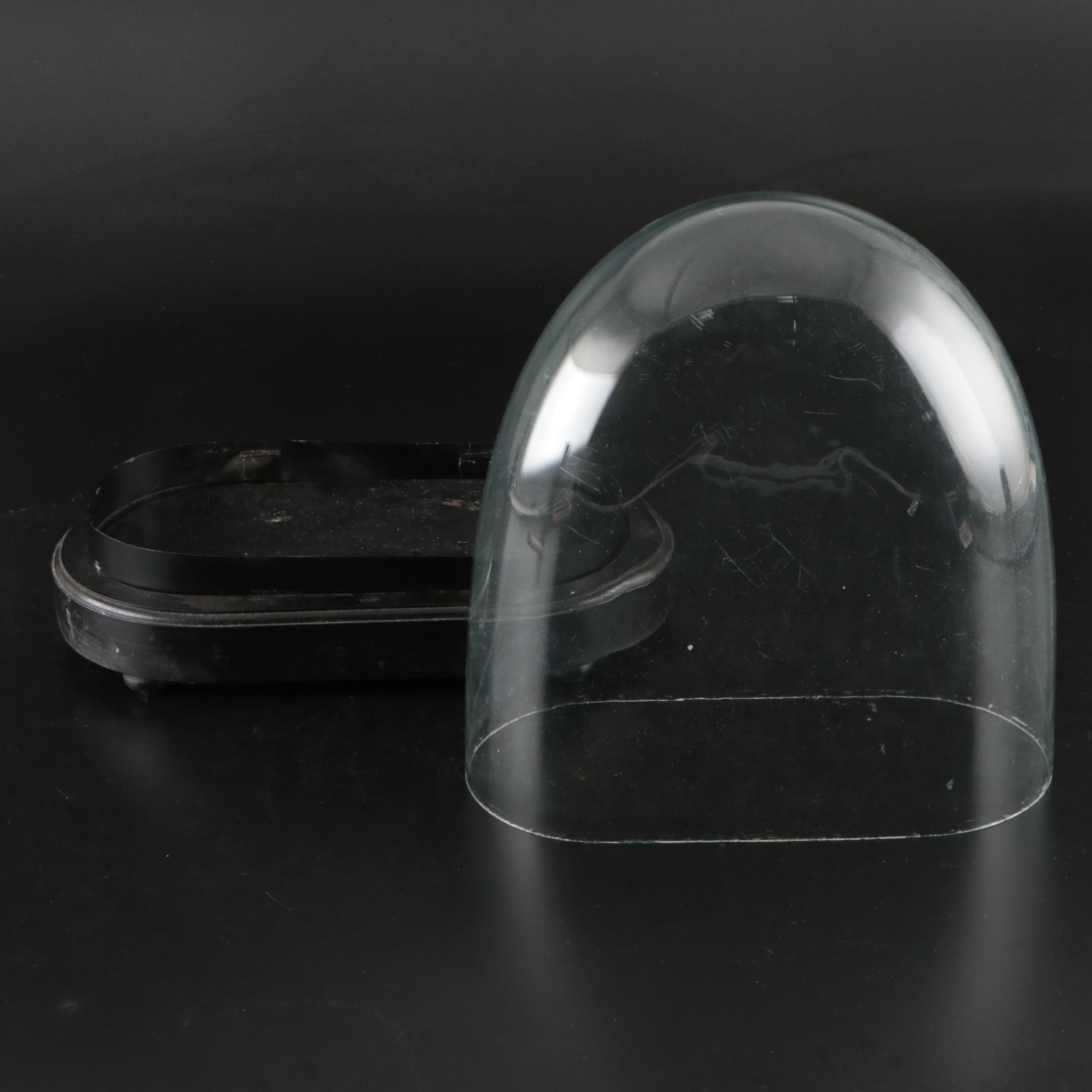 French Restoration Period Alabaster Portico Mantel Clock with Glass Cloche