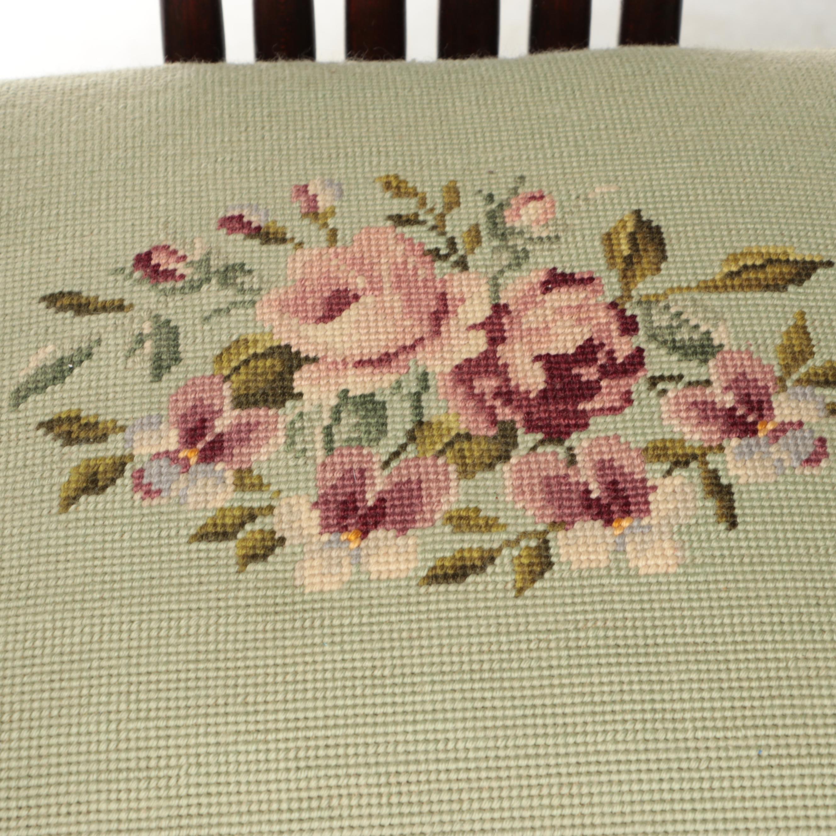 Wooden Salon Chair with Floral Needlepoint Seat