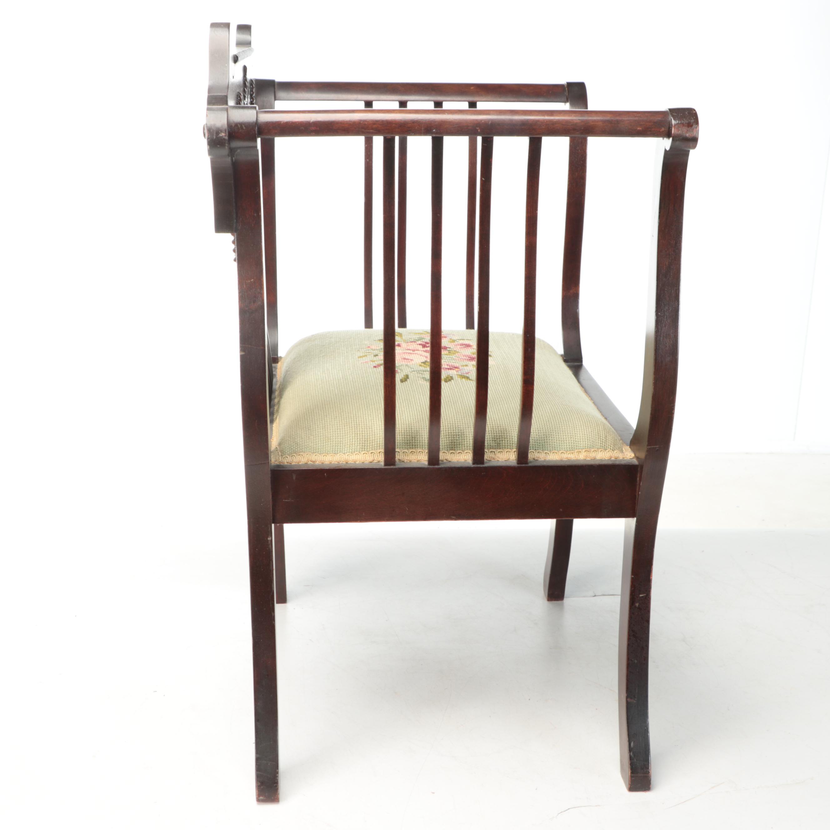 Wooden Salon Chair with Floral Needlepoint Seat