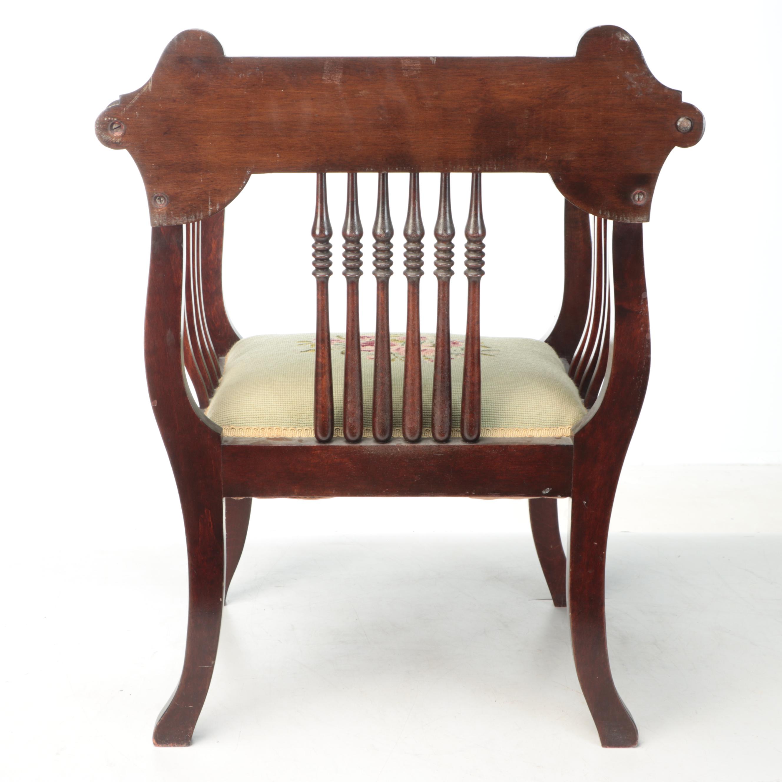 Wooden Salon Chair with Floral Needlepoint Seat