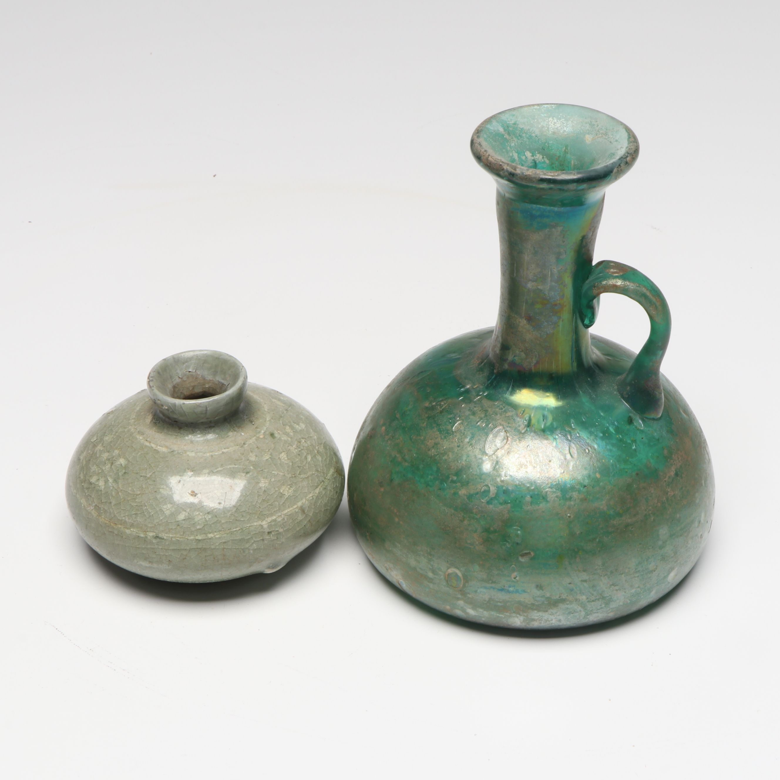 Blown Glass Scavo Jug and Bowl with Art Pottery Vases and Chinese Carving