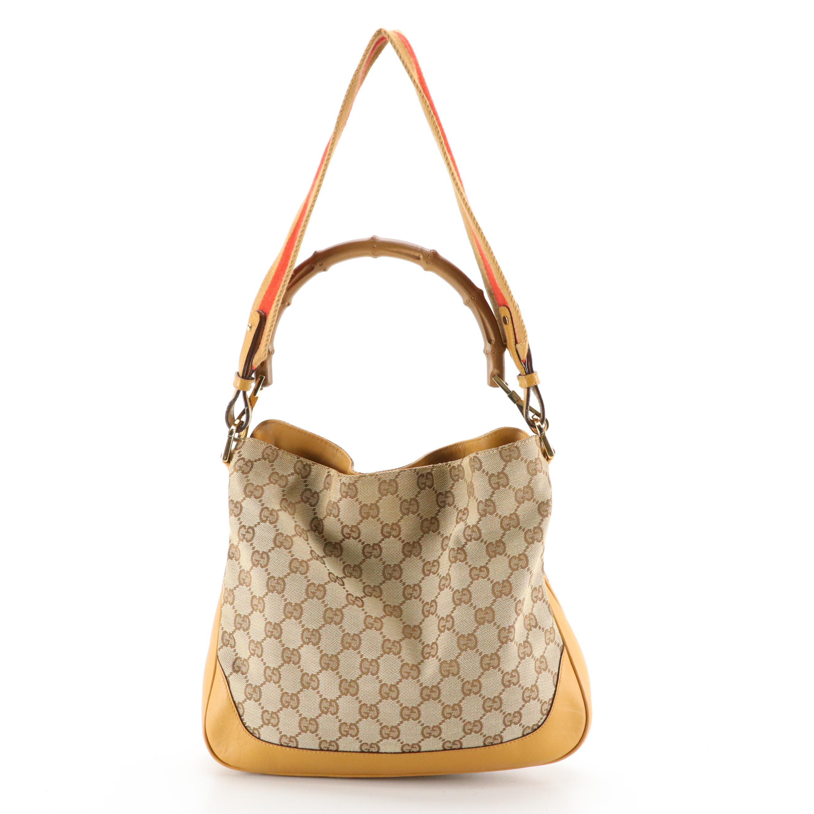 Gucci Bamboo GG Jacquard Canvas and Leather Two-Way Bag with Web Strap