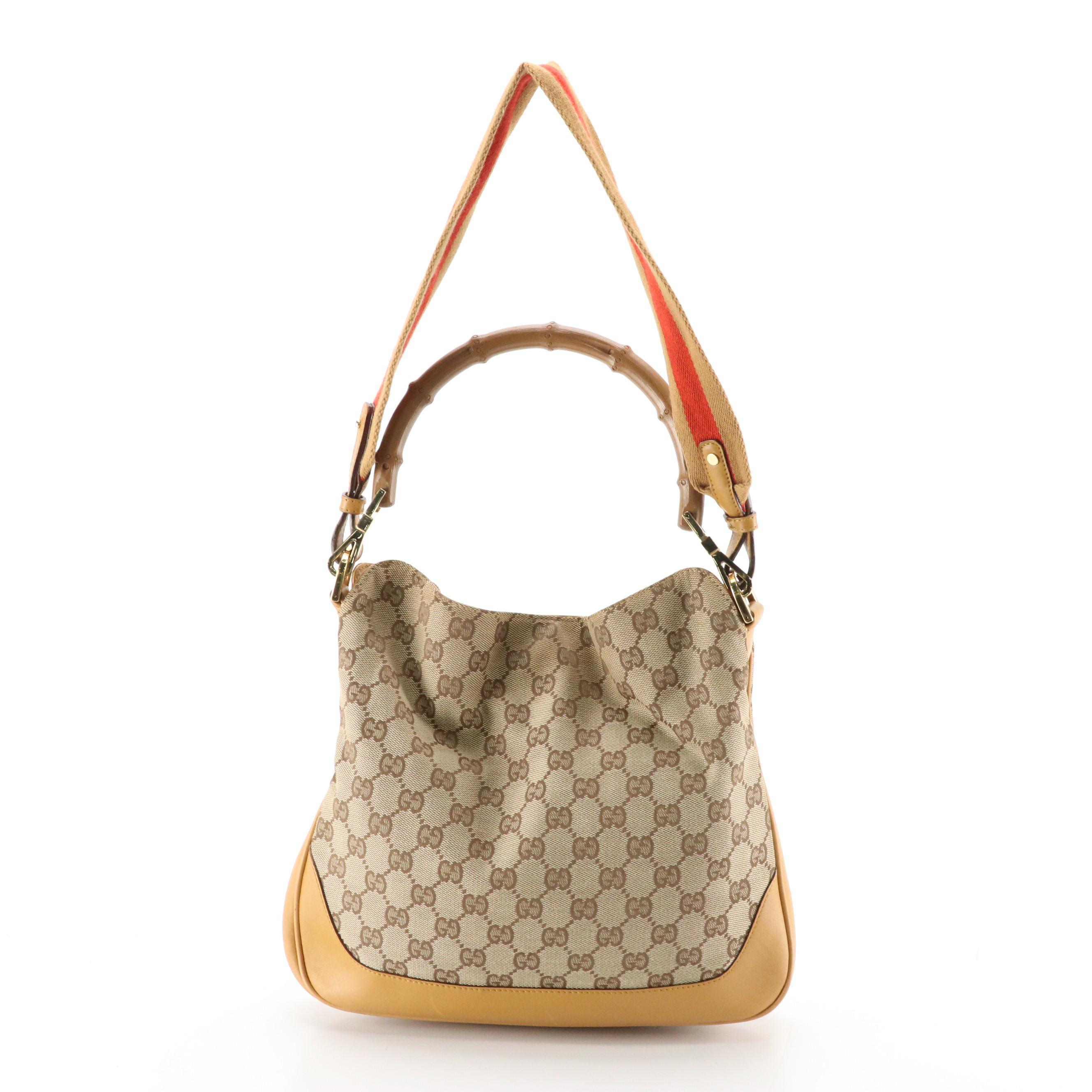 Gucci Bamboo GG Jacquard Canvas and Leather Two-Way Bag with Web Strap