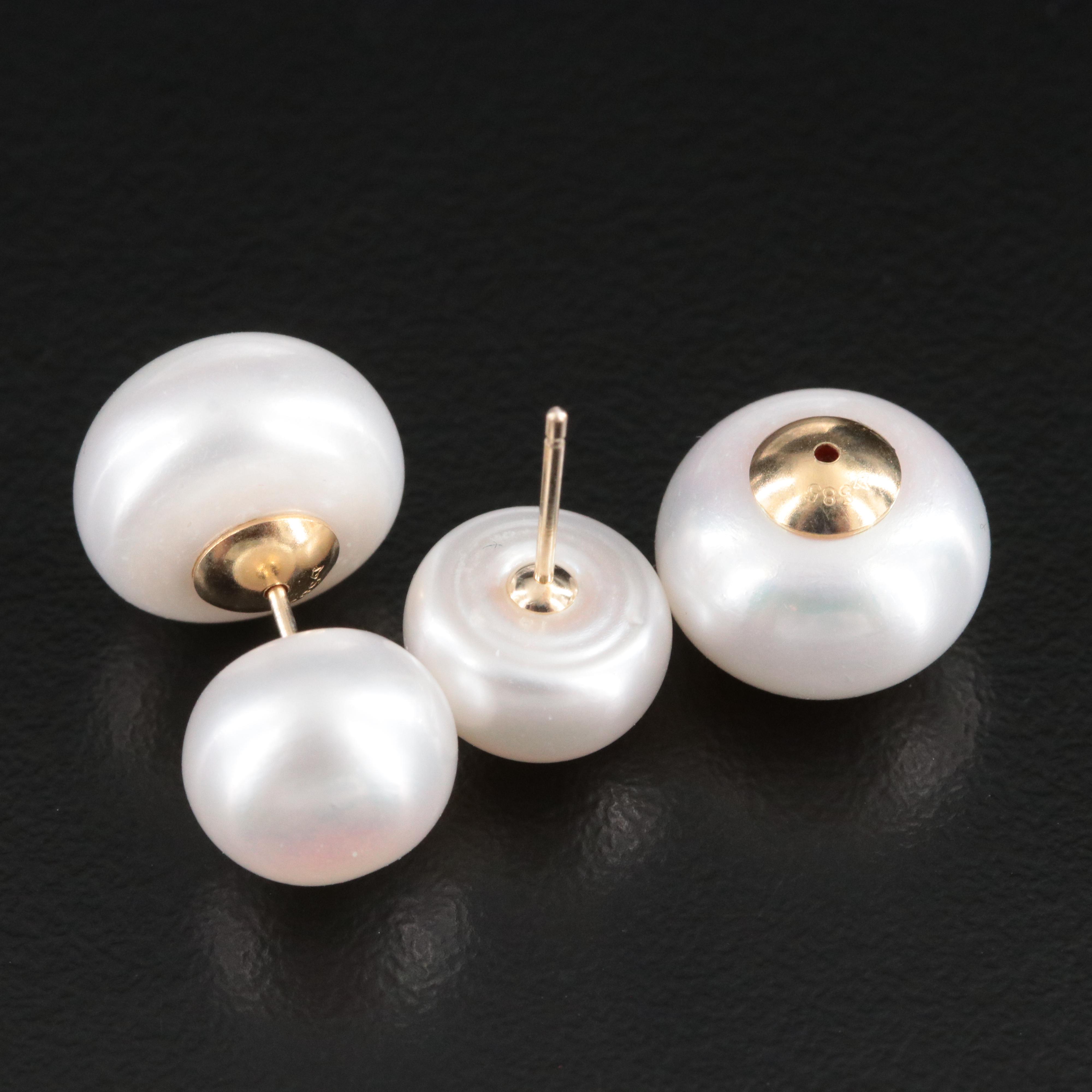 14K Pearl Double Sided Stud Earrings
