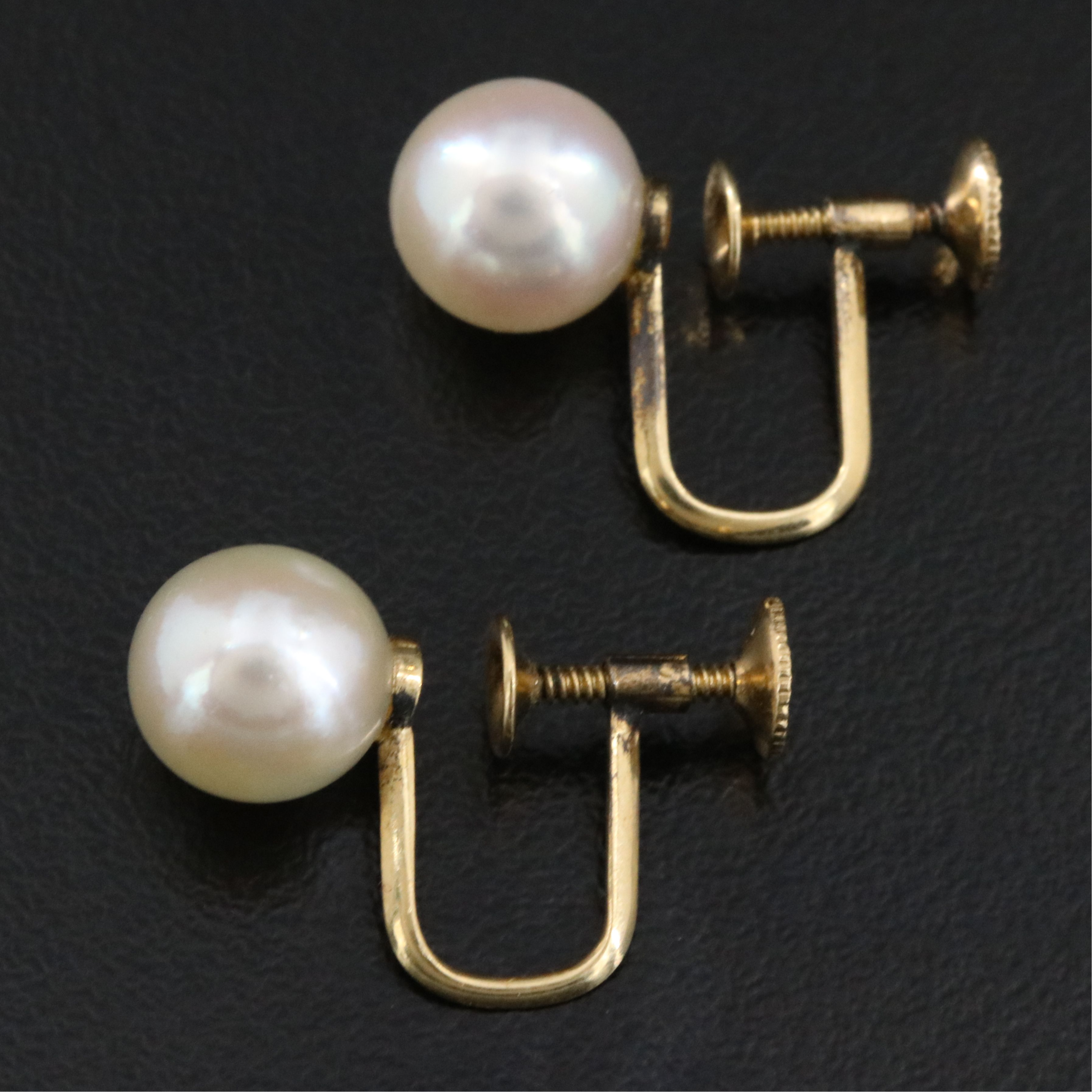Vintage Mikimoto 14K Pearl Solitaire Earrings Vintage