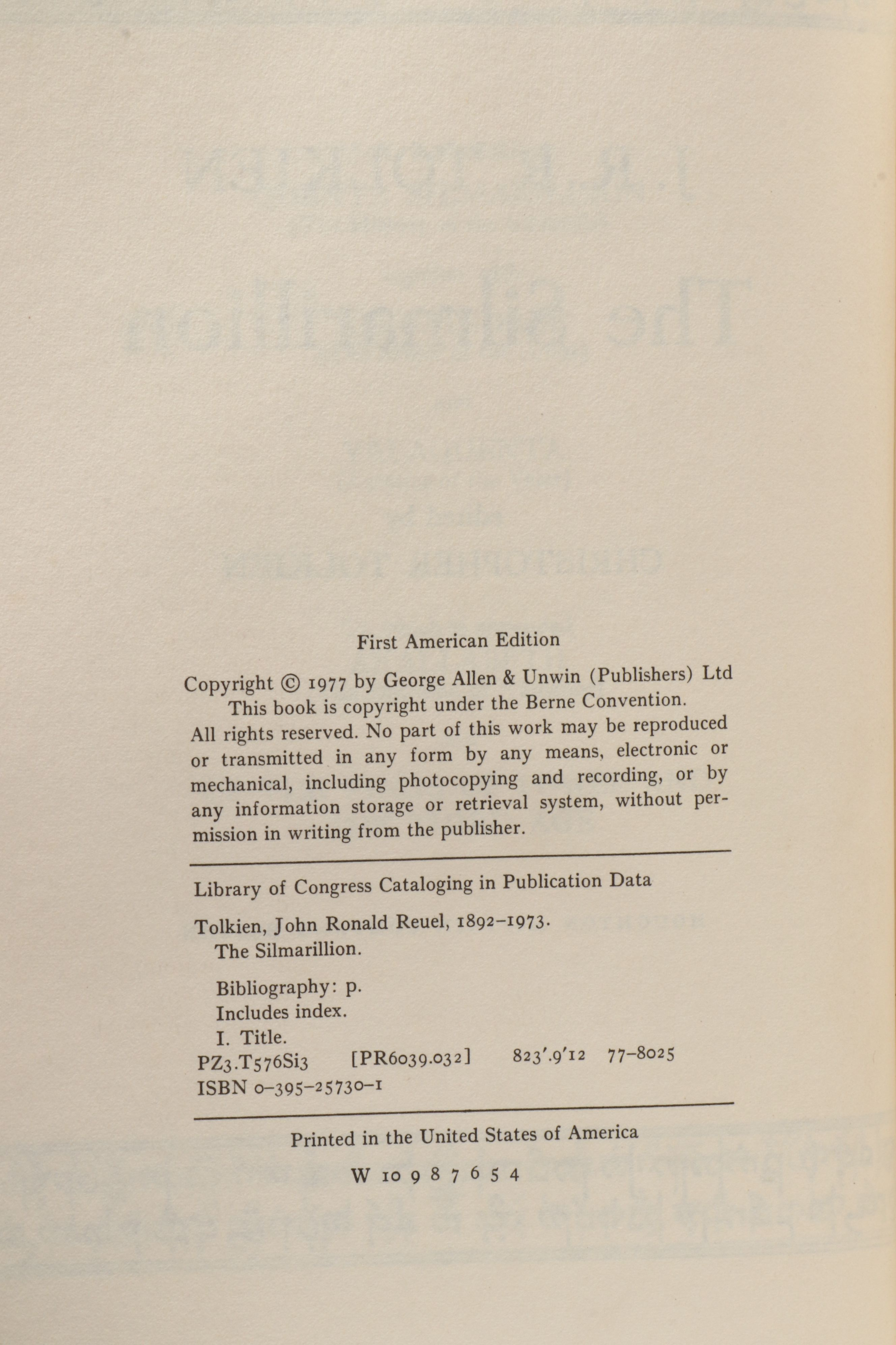 First American Edition "The Silmarillion" by J. R. R. Tolkien with Map, 1977