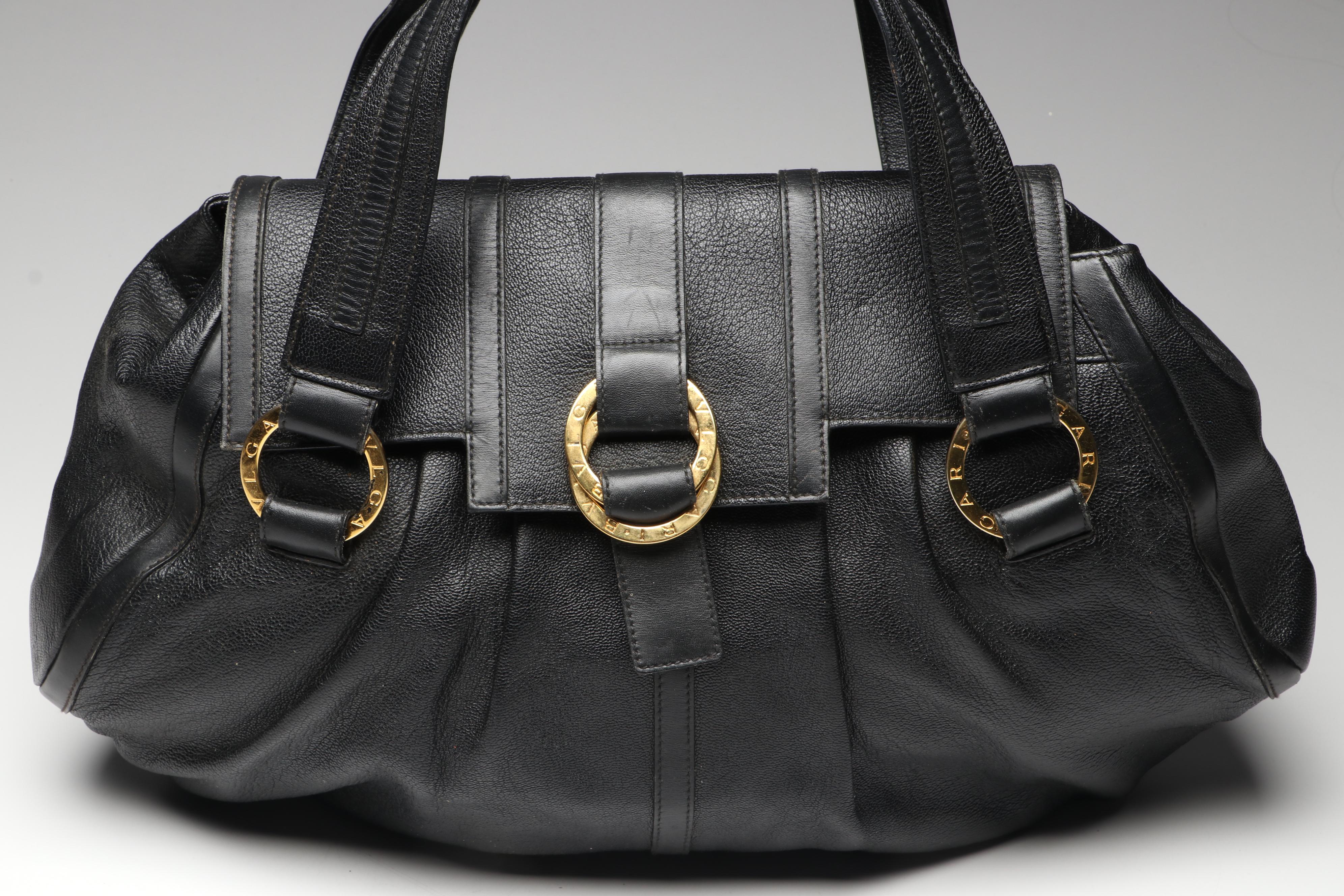 BVLGARI Large Shakira Shoulder Bag in Black Goatskin Leather