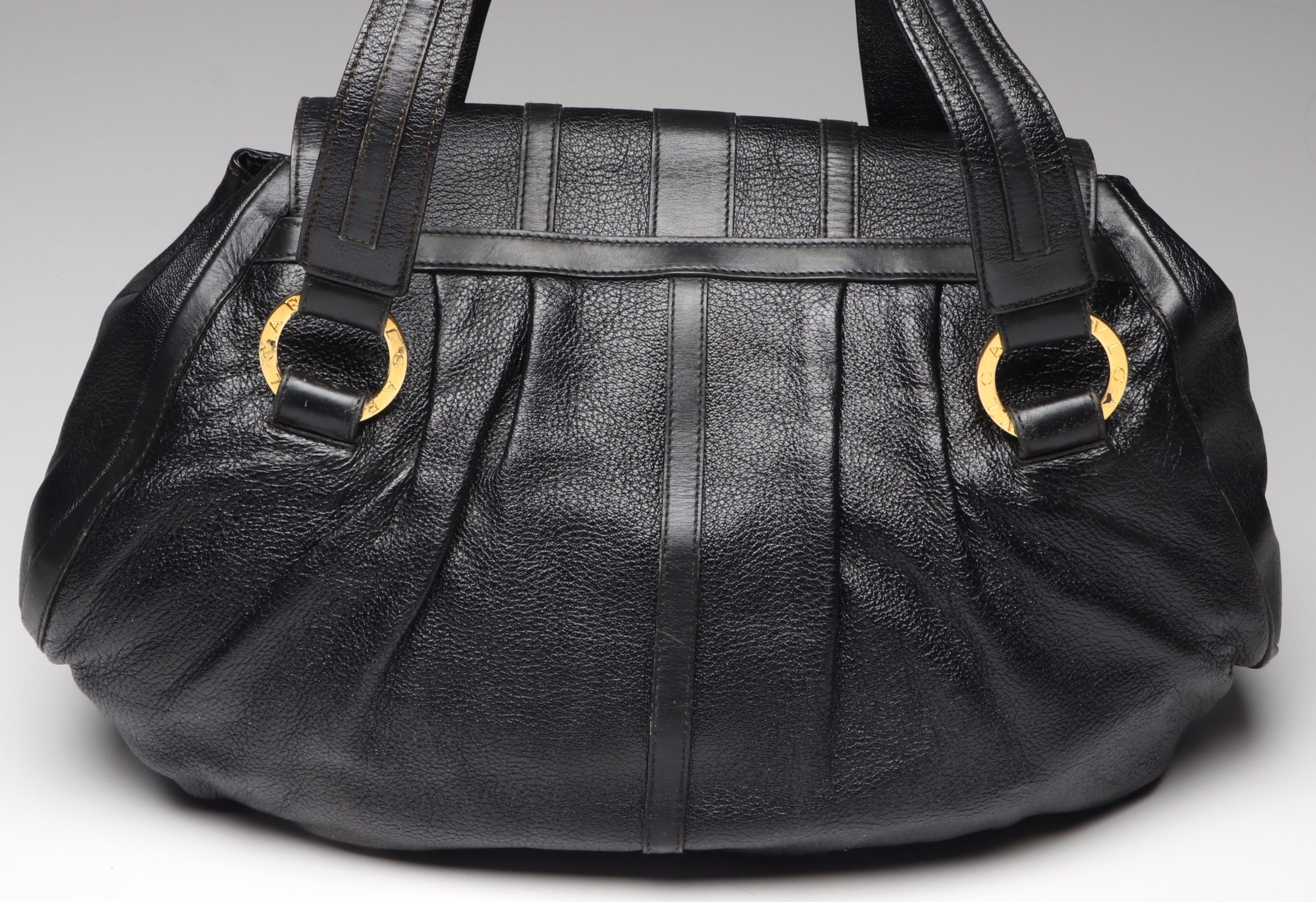 BVLGARI Large Shakira Shoulder Bag in Black Goatskin Leather