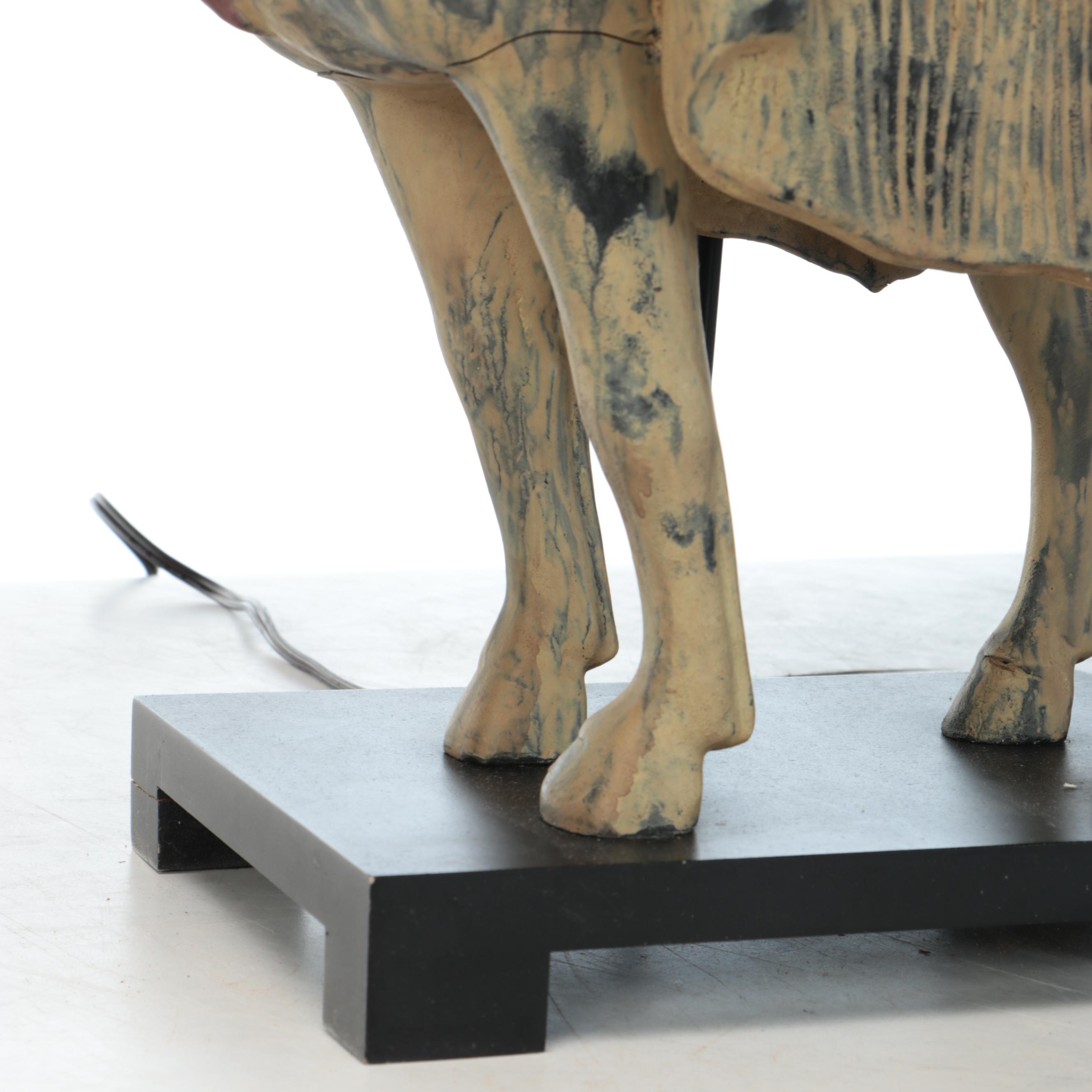 Chinese Tang Style Parcel-Gilt Polychrome Plaster Horse Table Lamp