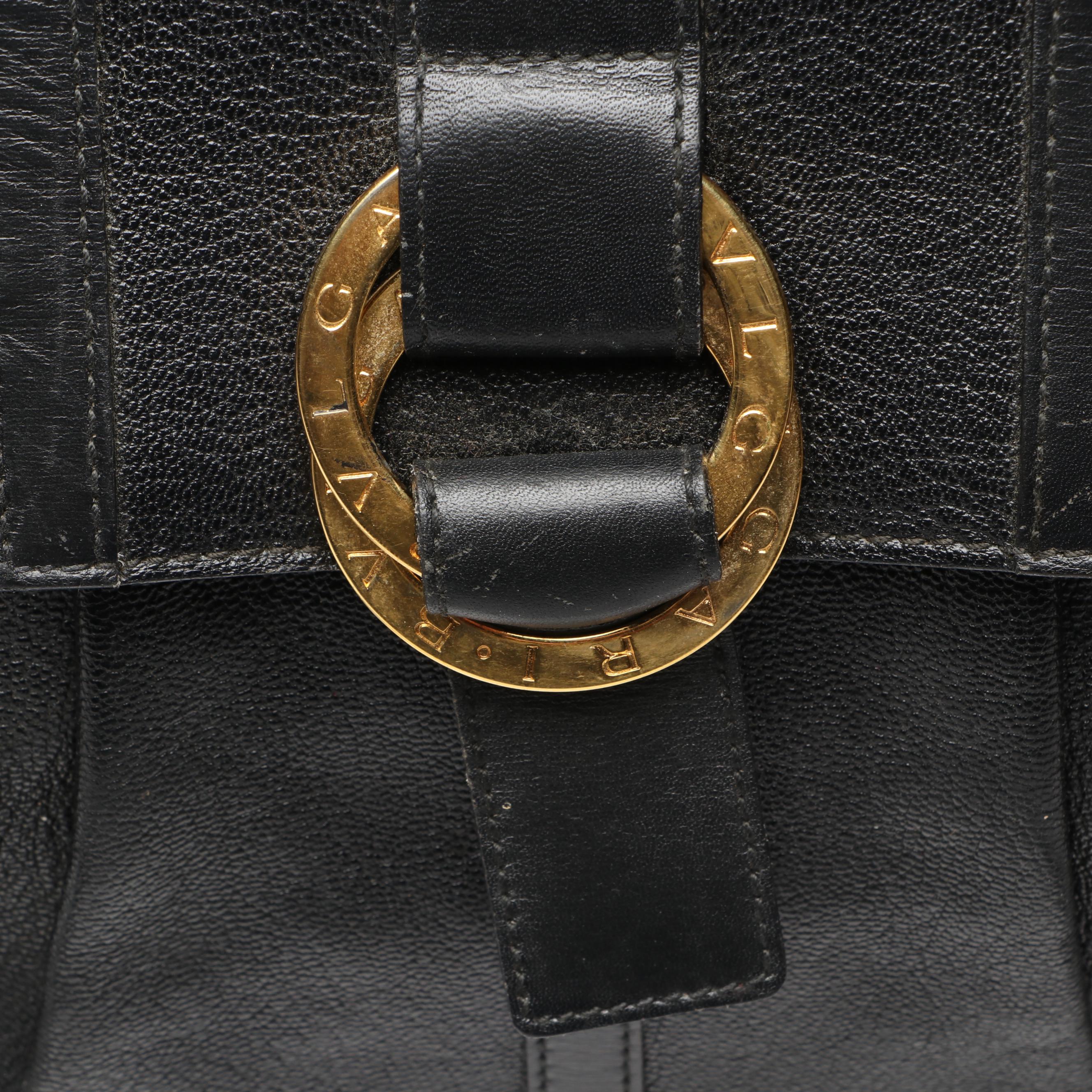 BVLGARI Large Shakira Shoulder Bag in Black Goatskin Leather