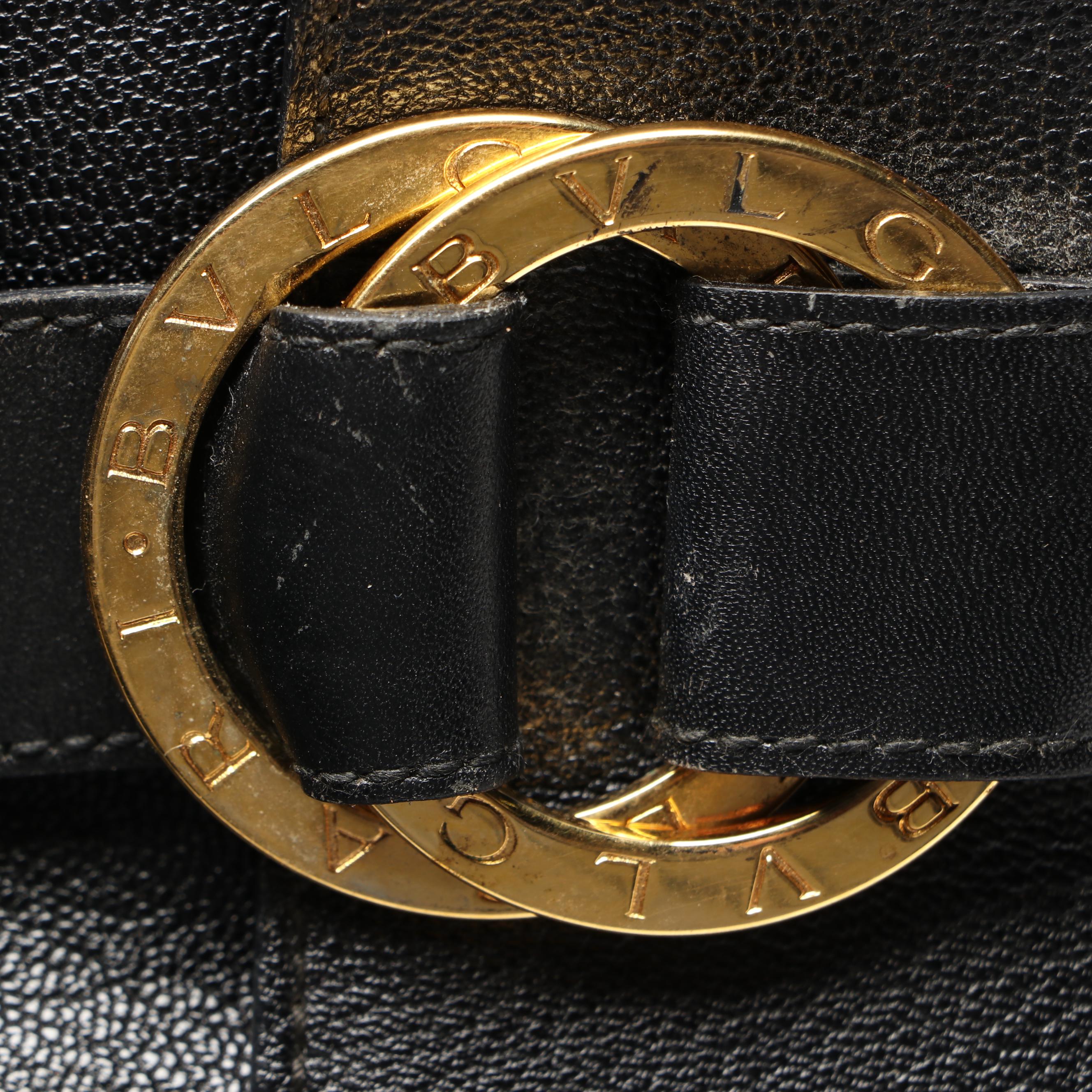 BVLGARI Large Shakira Shoulder Bag in Black Goatskin Leather