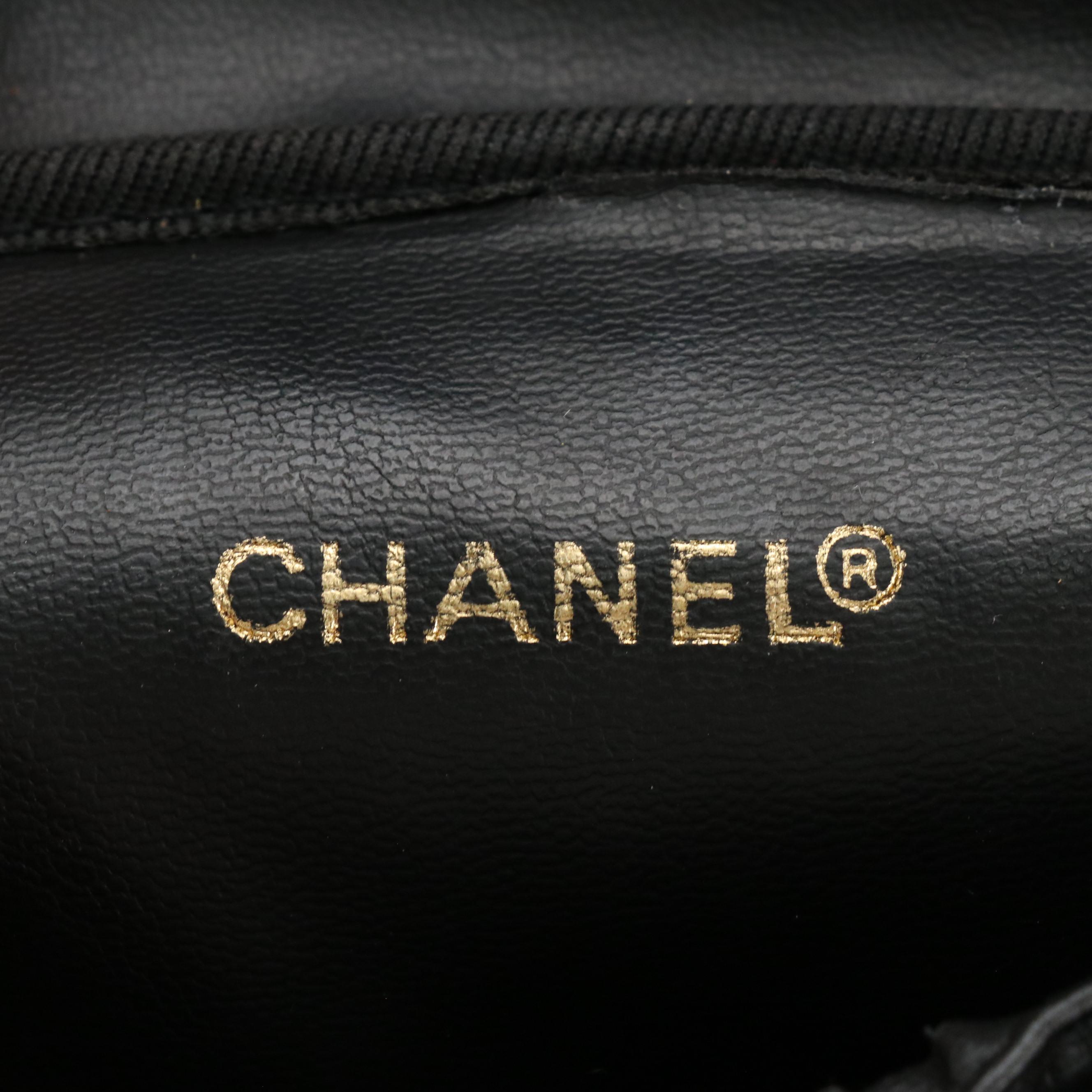 Chanel Zip-Around Vanity Bag in Black Leather with Quilted Trim