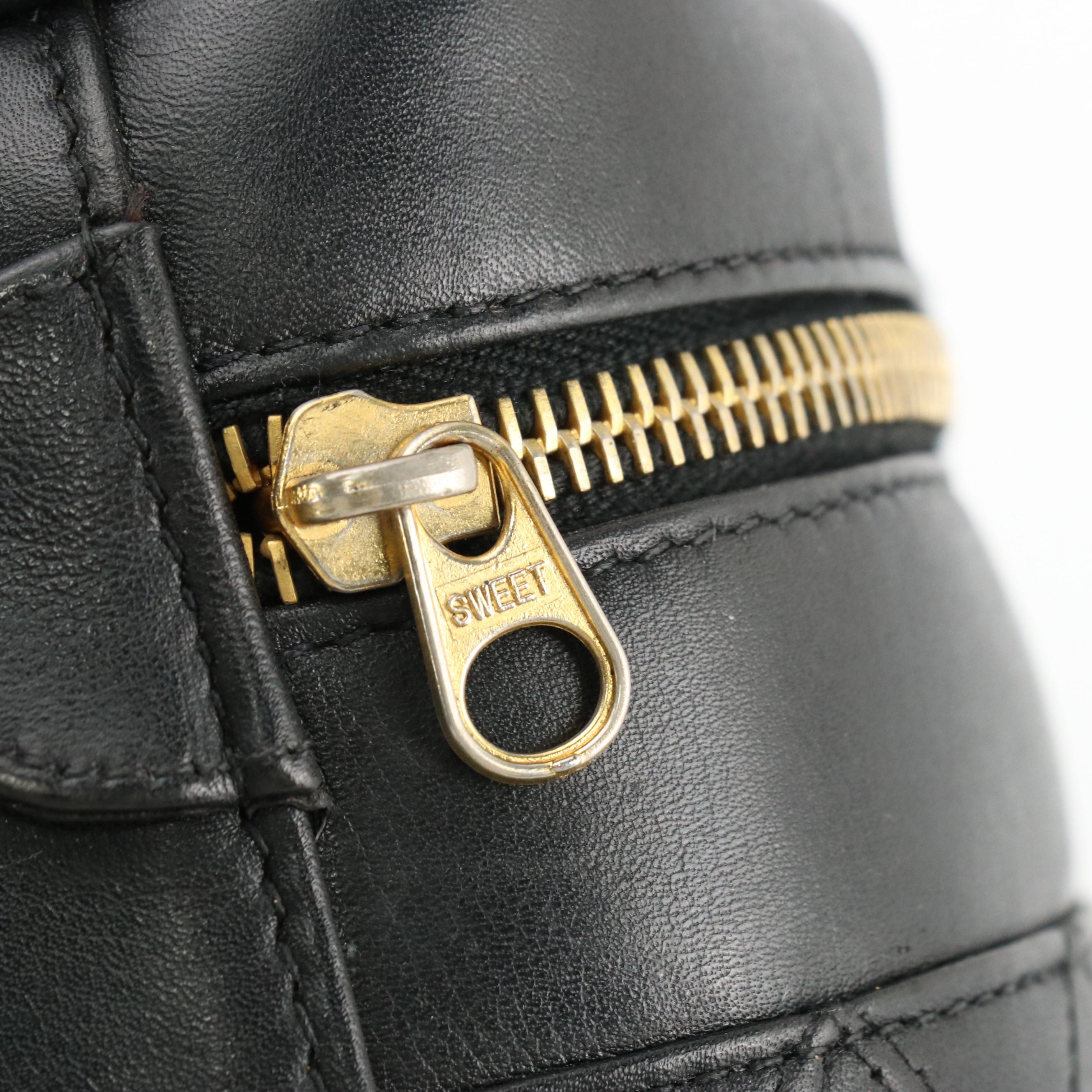 Chanel Zip-Around Vanity Bag in Black Leather with Quilted Trim