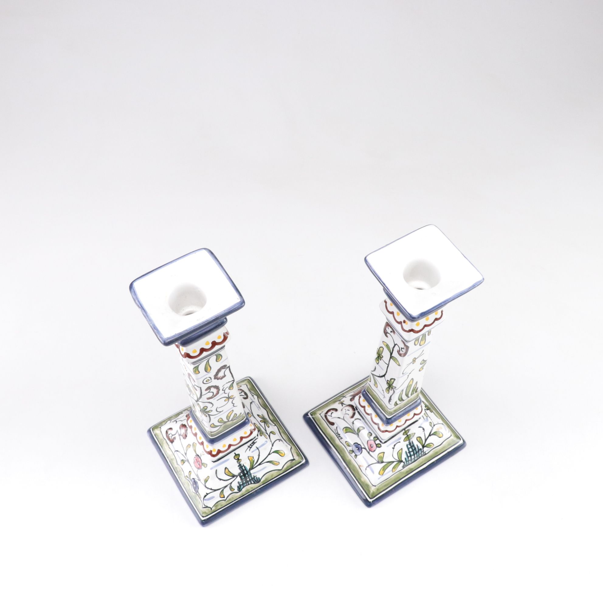 Hand-Painted Portuguese Candlesticks with Italian Plates