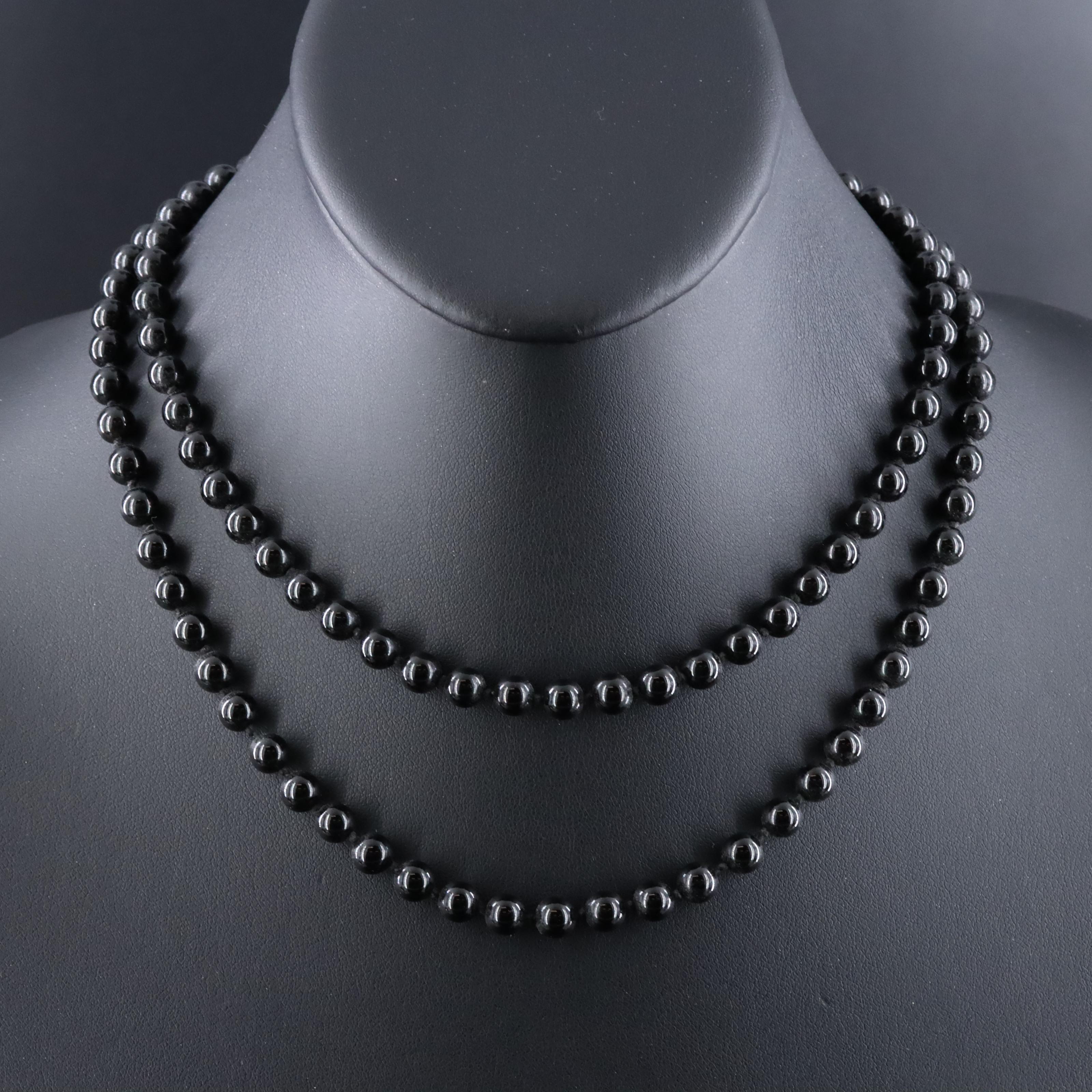 Black Onyx Beaded Necklace with 14K Clasp