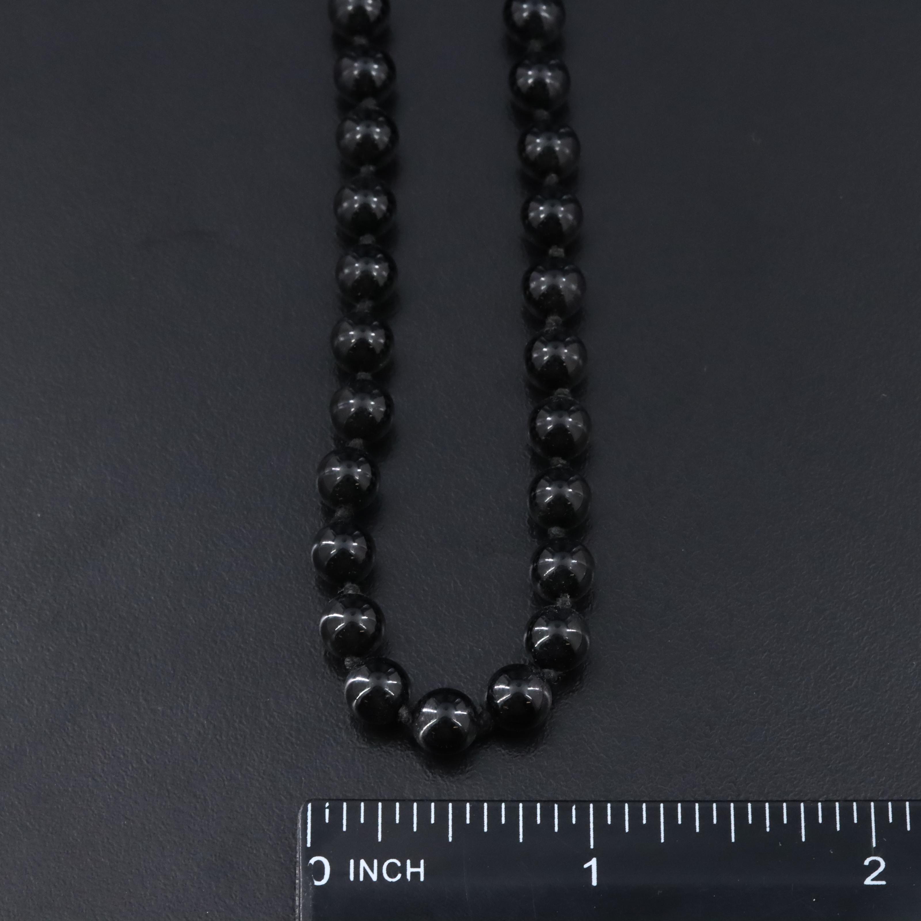 Black Onyx Beaded Necklace with 14K Clasp