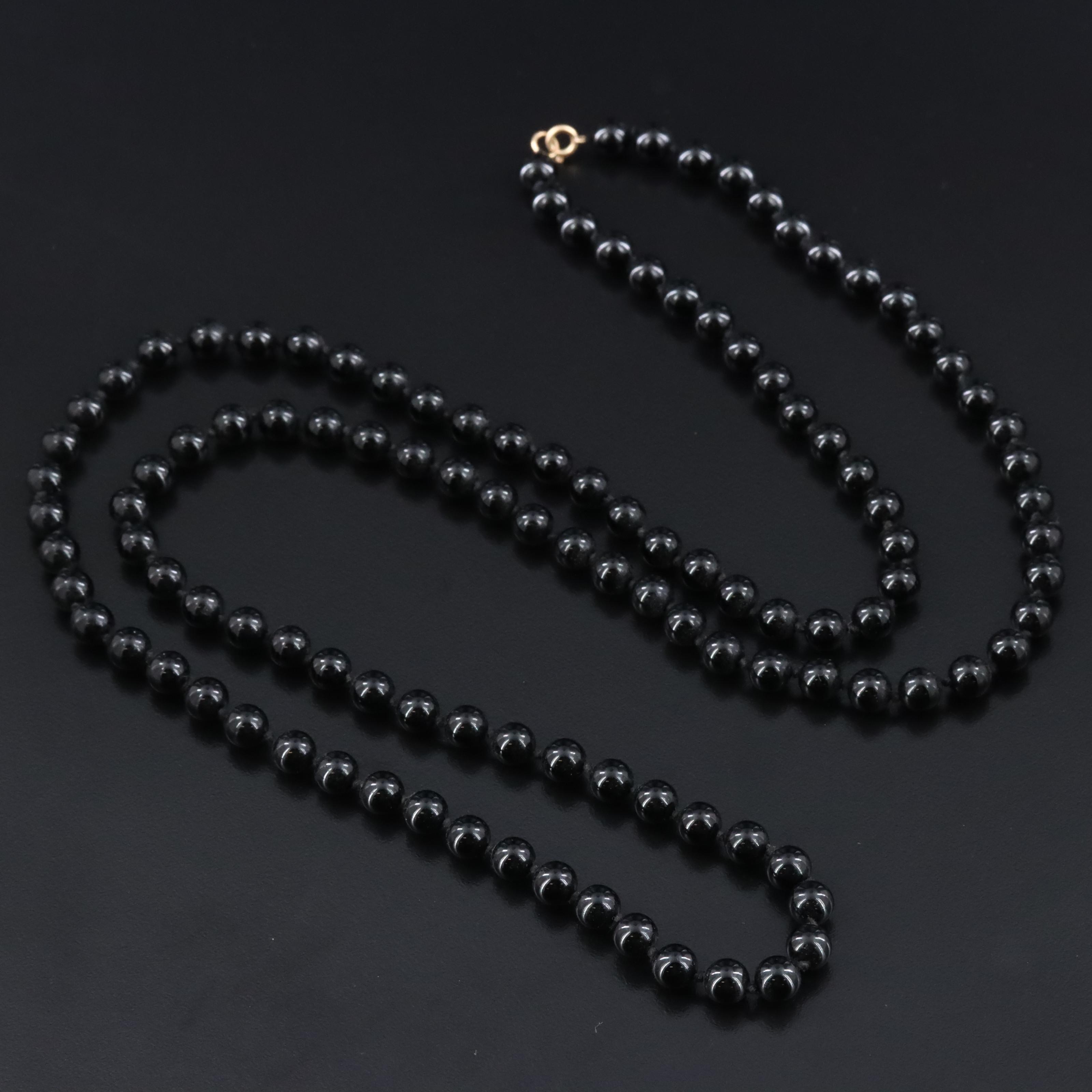 Black Onyx Beaded Necklace with 14K Clasp