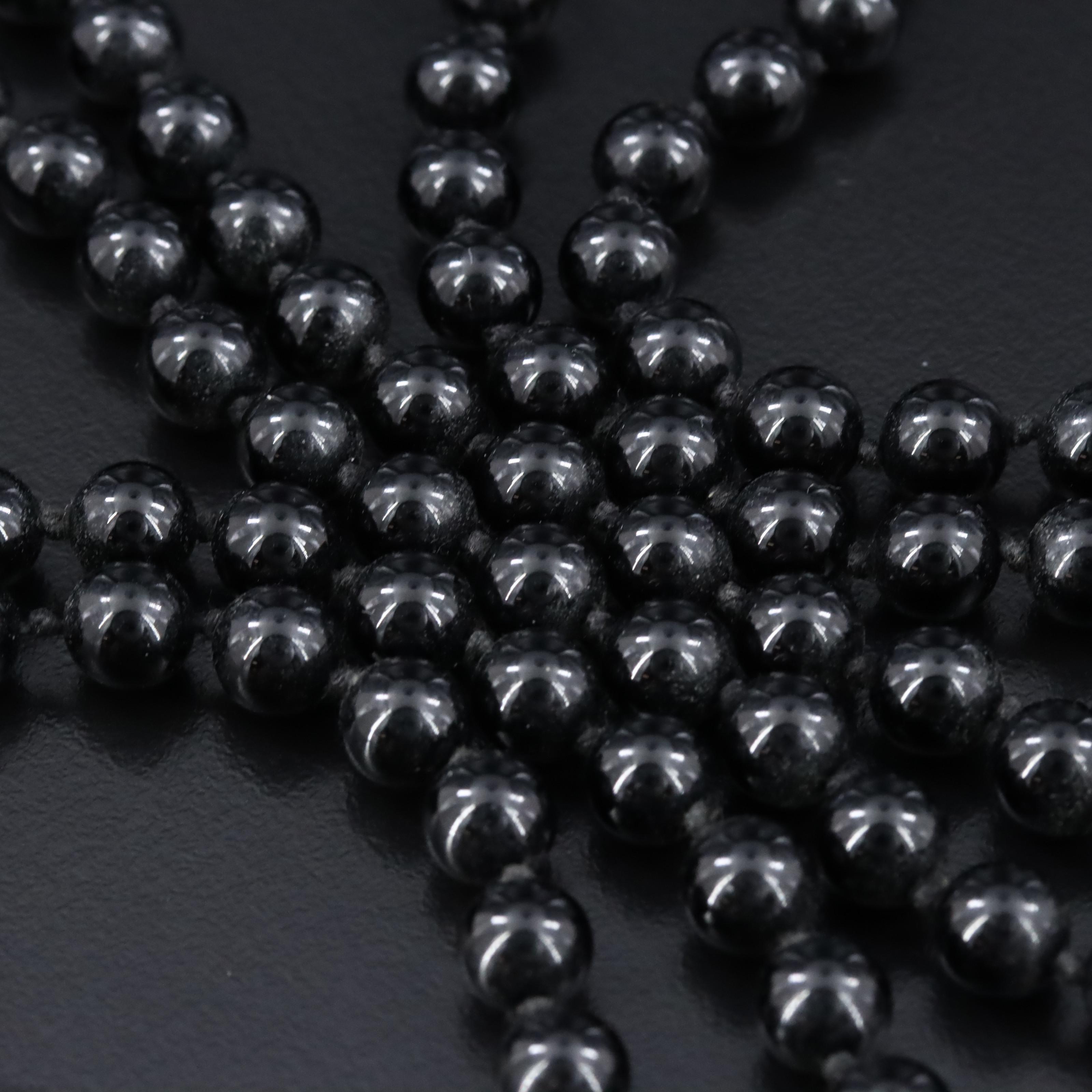 Black Onyx Beaded Necklace with 14K Clasp