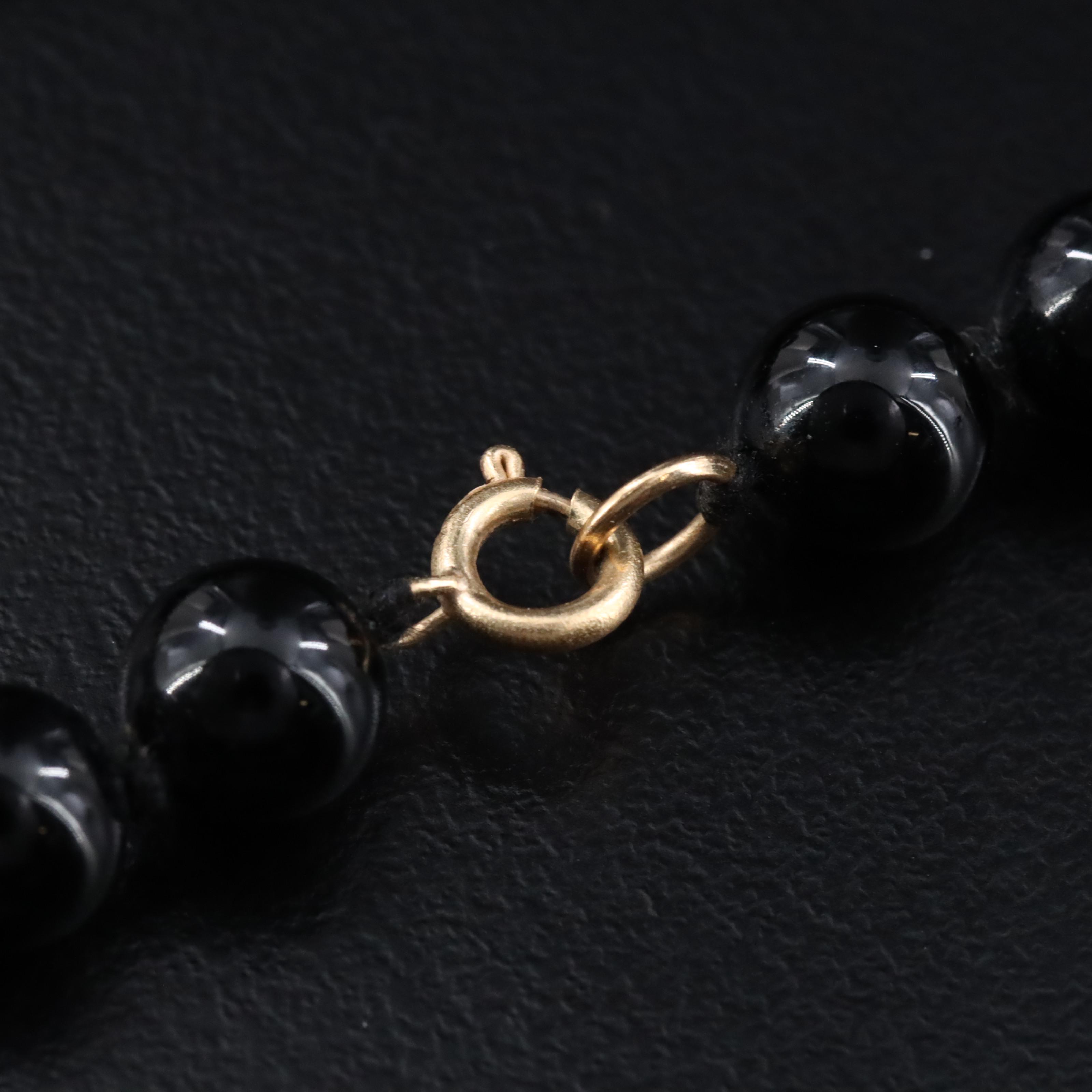 Black Onyx Beaded Necklace with 14K Clasp