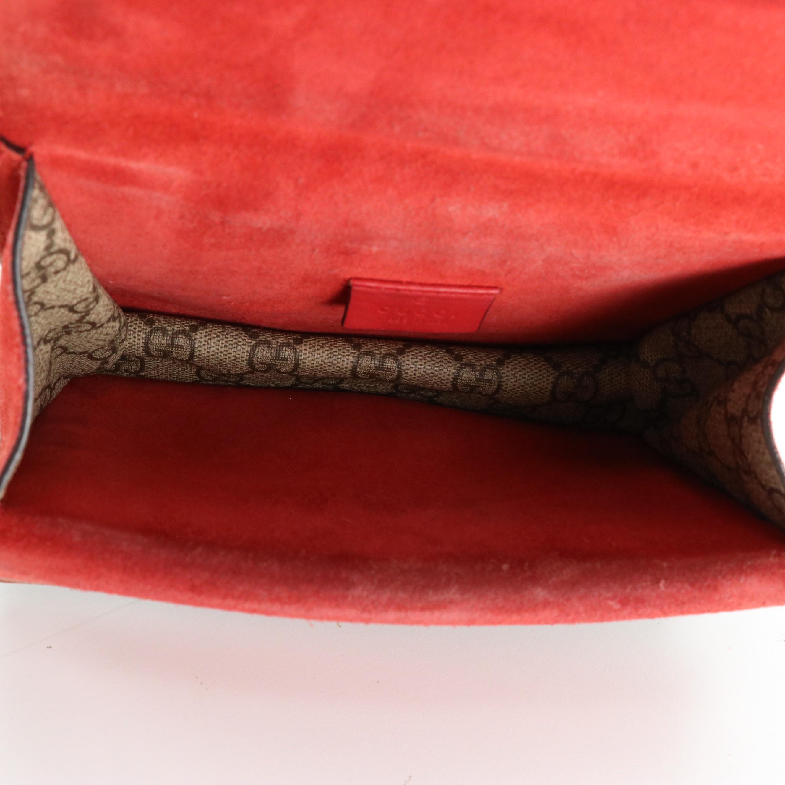 Gucci Small Dionysus Shoulder Bag in GG Supreme Canvas and Red Suede