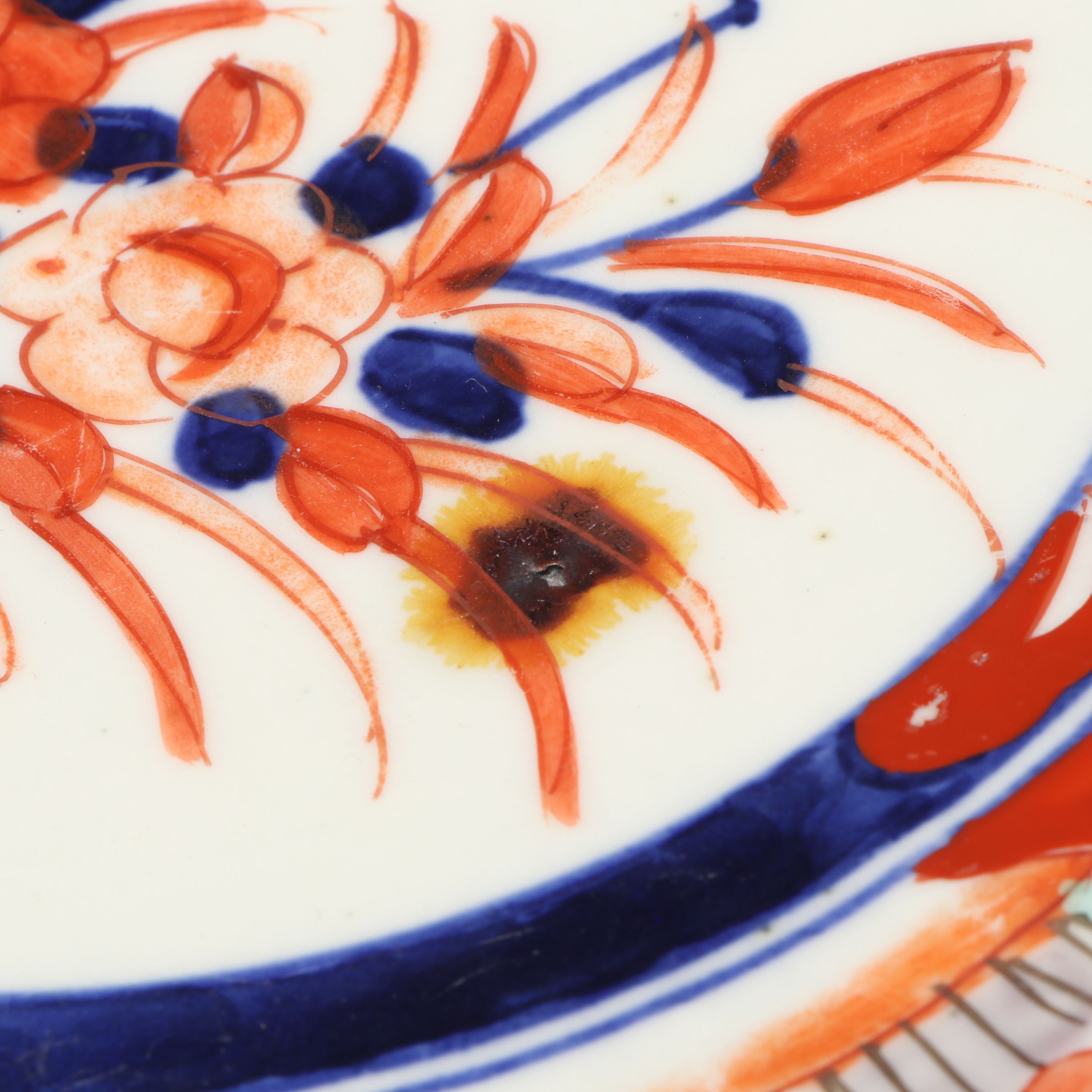 Japanese Imari Hand-Painted Porcelain Charger with Scalloped Border