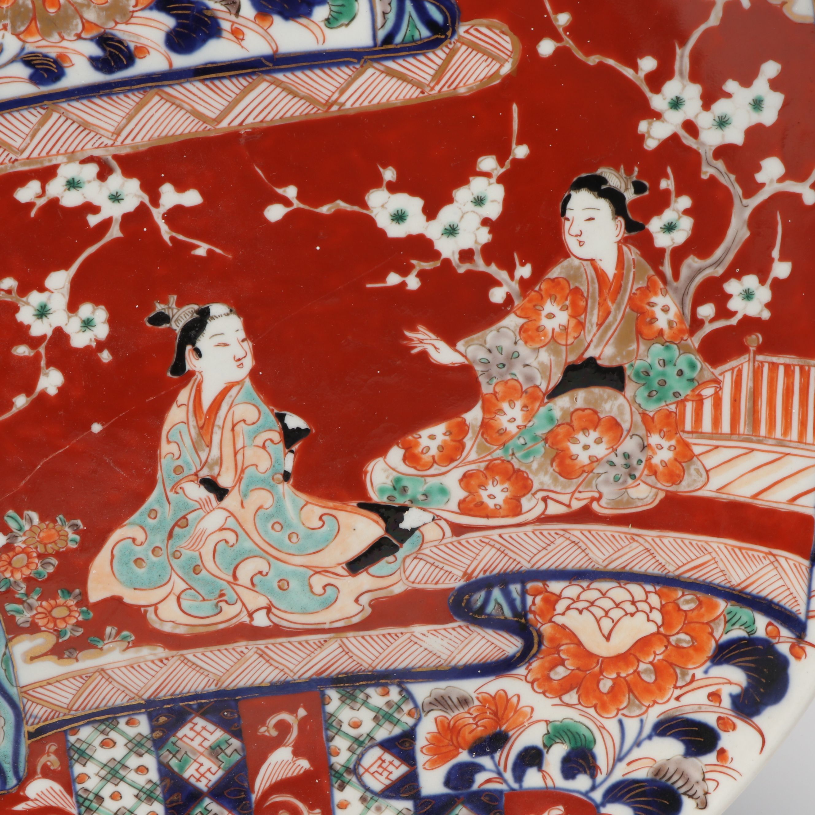 Japanese Imari Gilt Porcelain Charger with Garden Scene