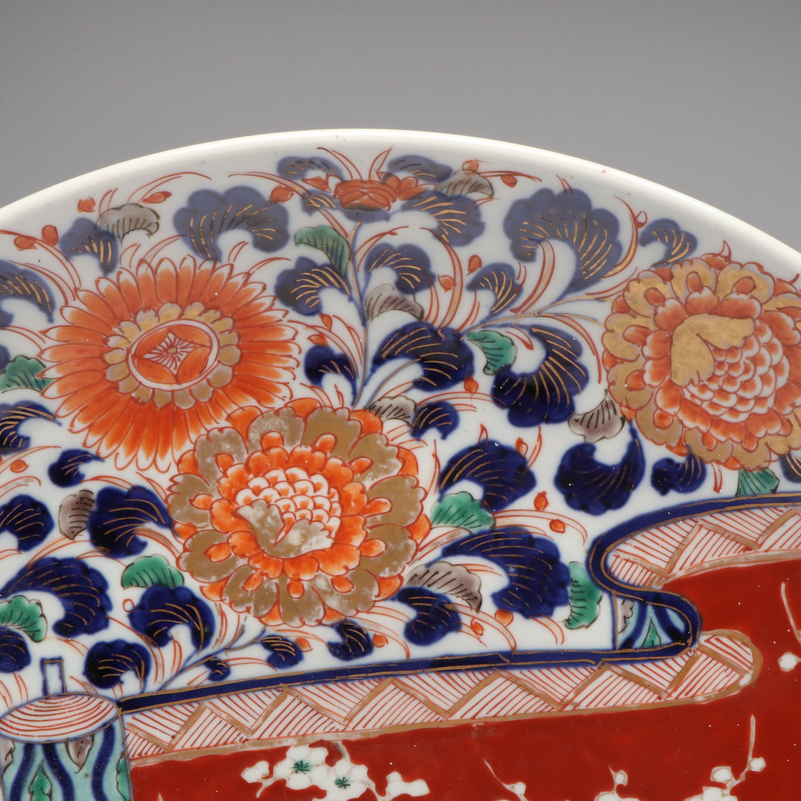 Japanese Imari Gilt Porcelain Charger with Garden Scene