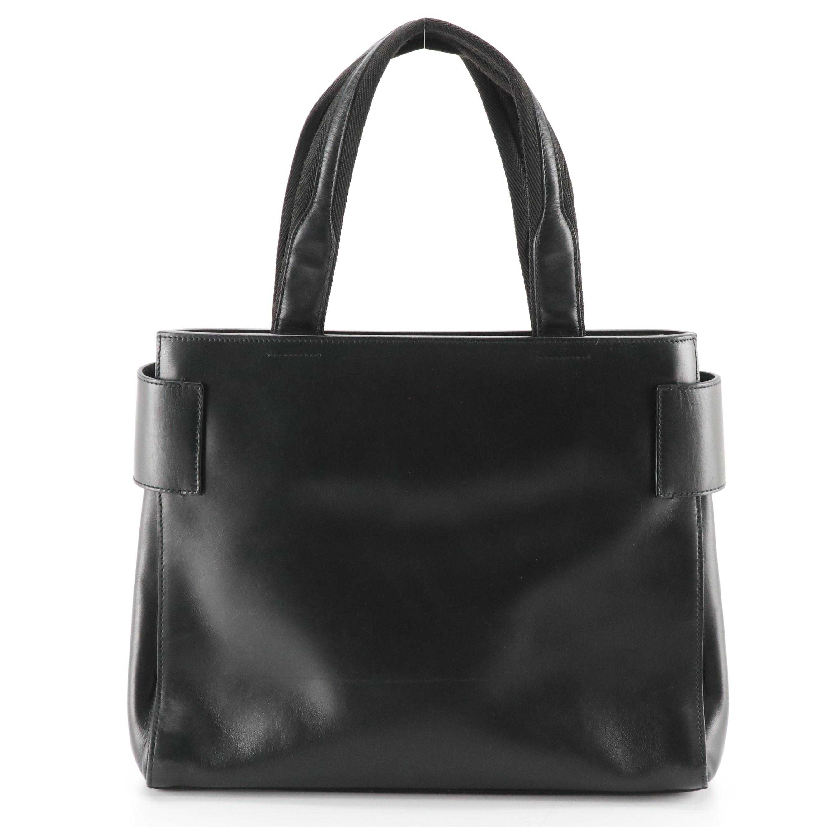 Prada Top Handle Tote in Smooth Black Calfskin Leather