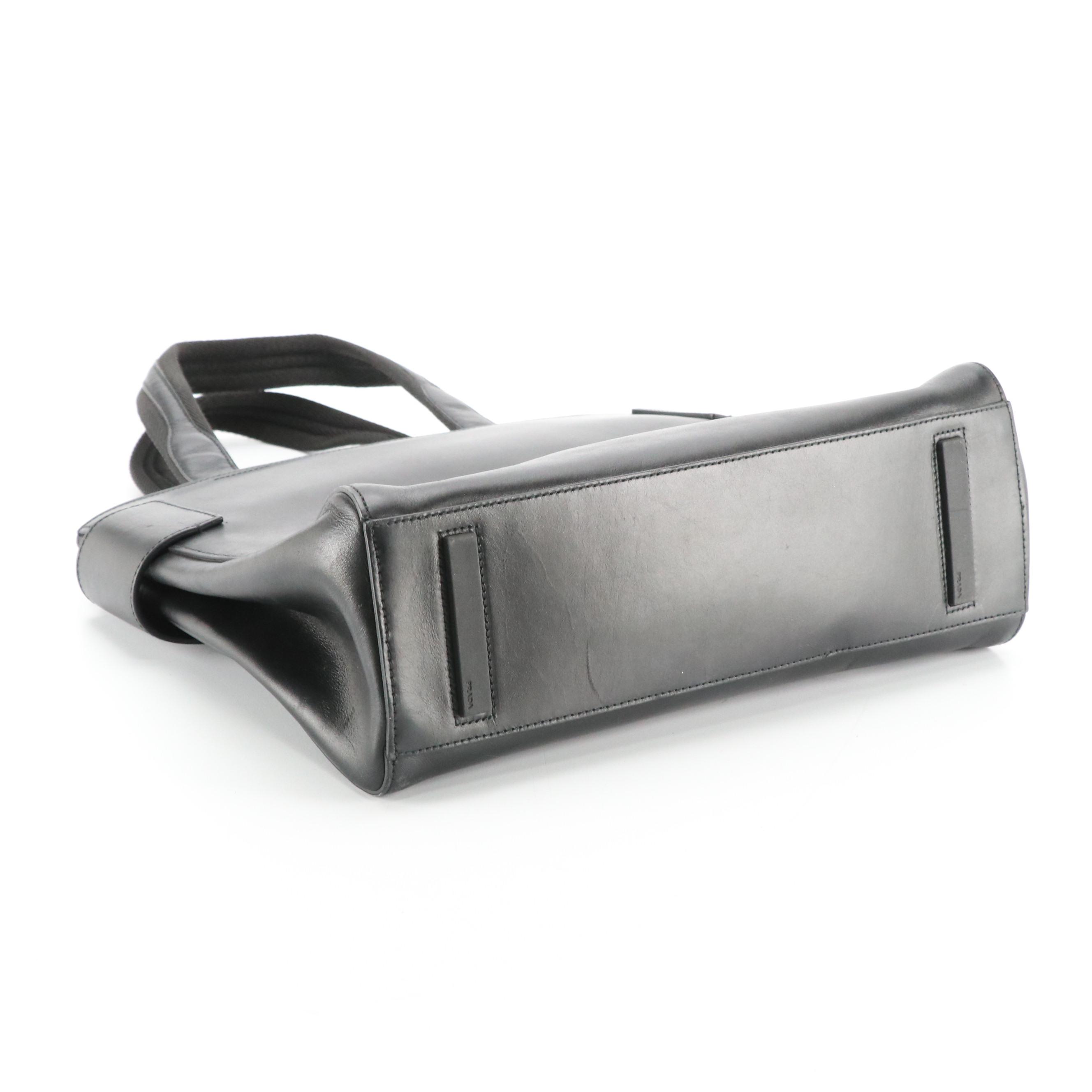 Prada Top Handle Tote in Smooth Black Calfskin Leather