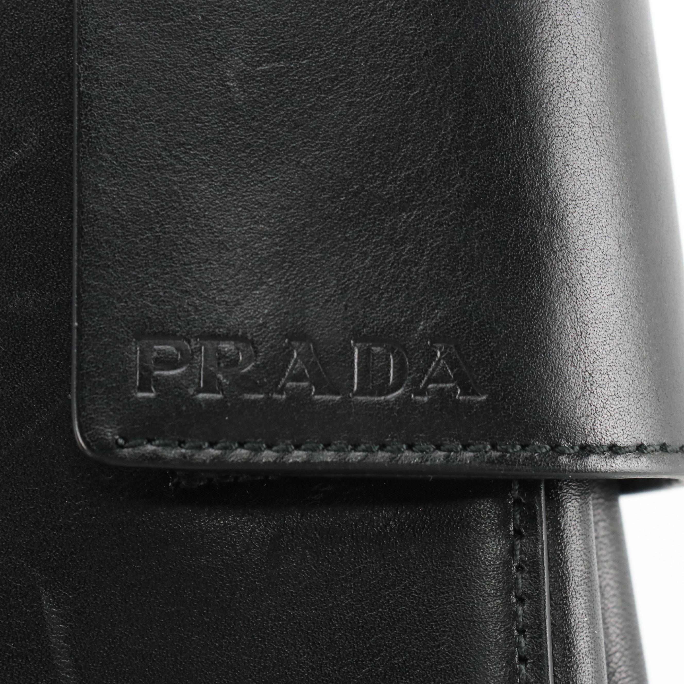 Prada Top Handle Tote in Smooth Black Calfskin Leather