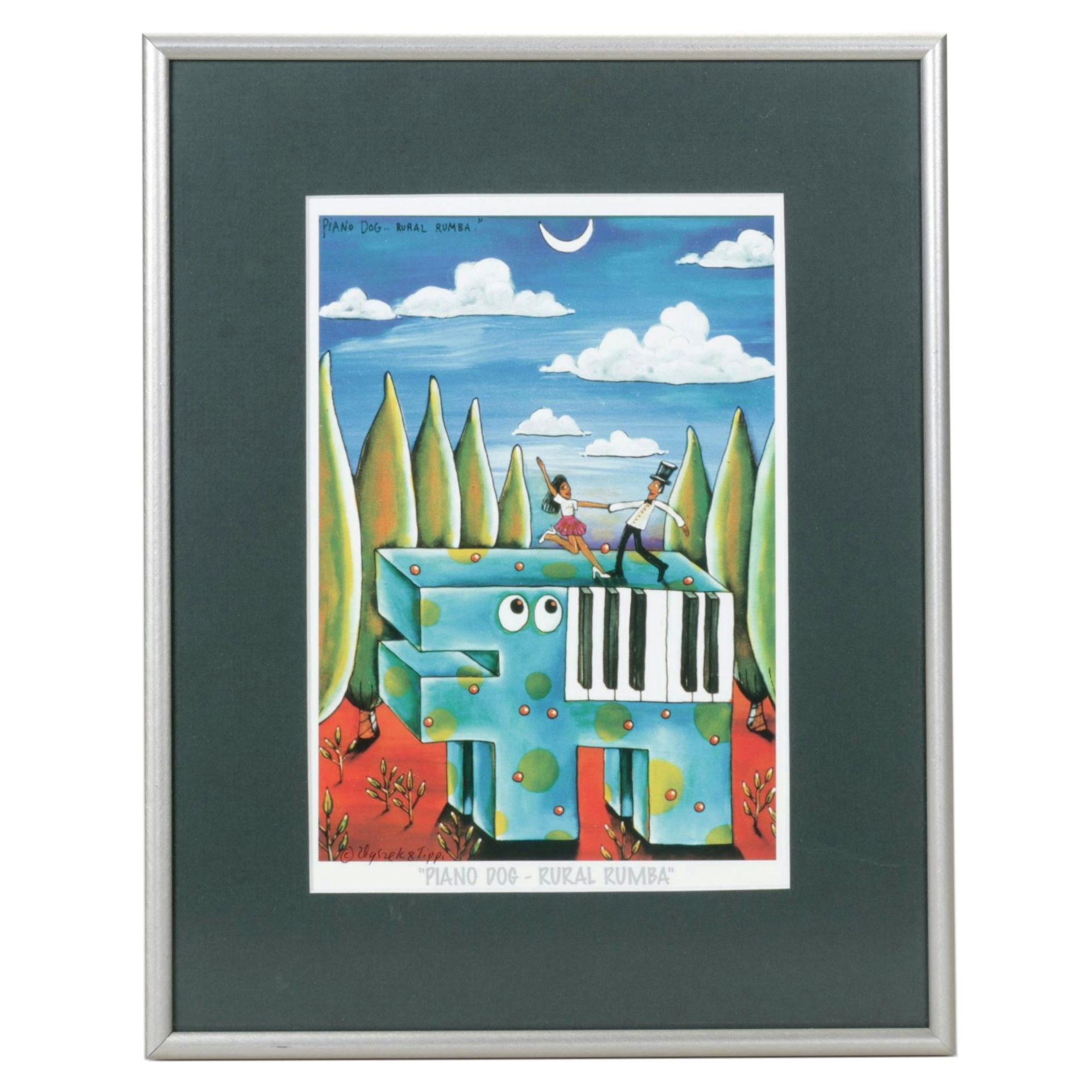 Offset Lithograph After Zbyszek & Tippi Koziol "Piano Dog - Rural Rumba"