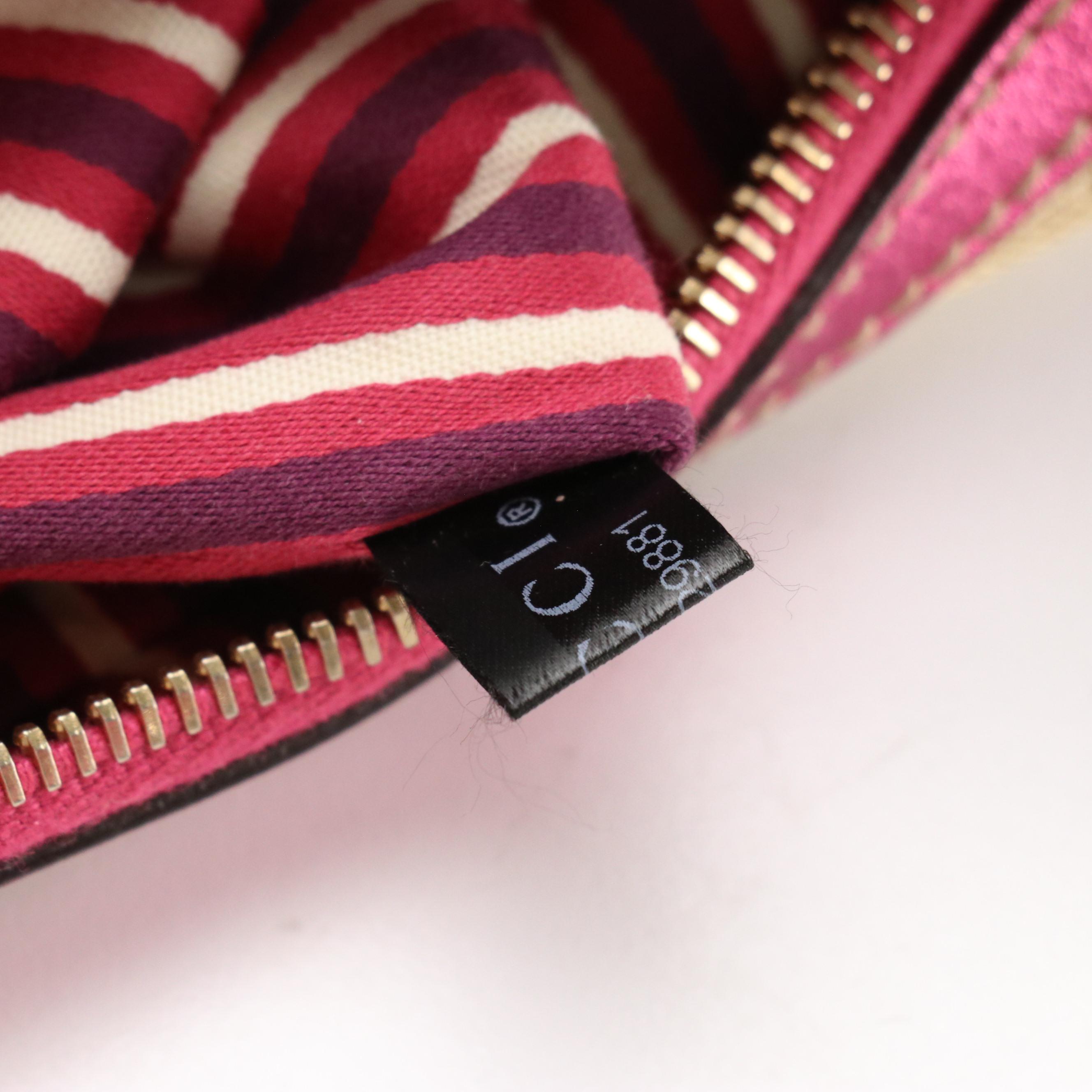 Gucci Britt Hobo Shoulder Bag in Brown GG Canvas and Metallic Pink Leather Trim