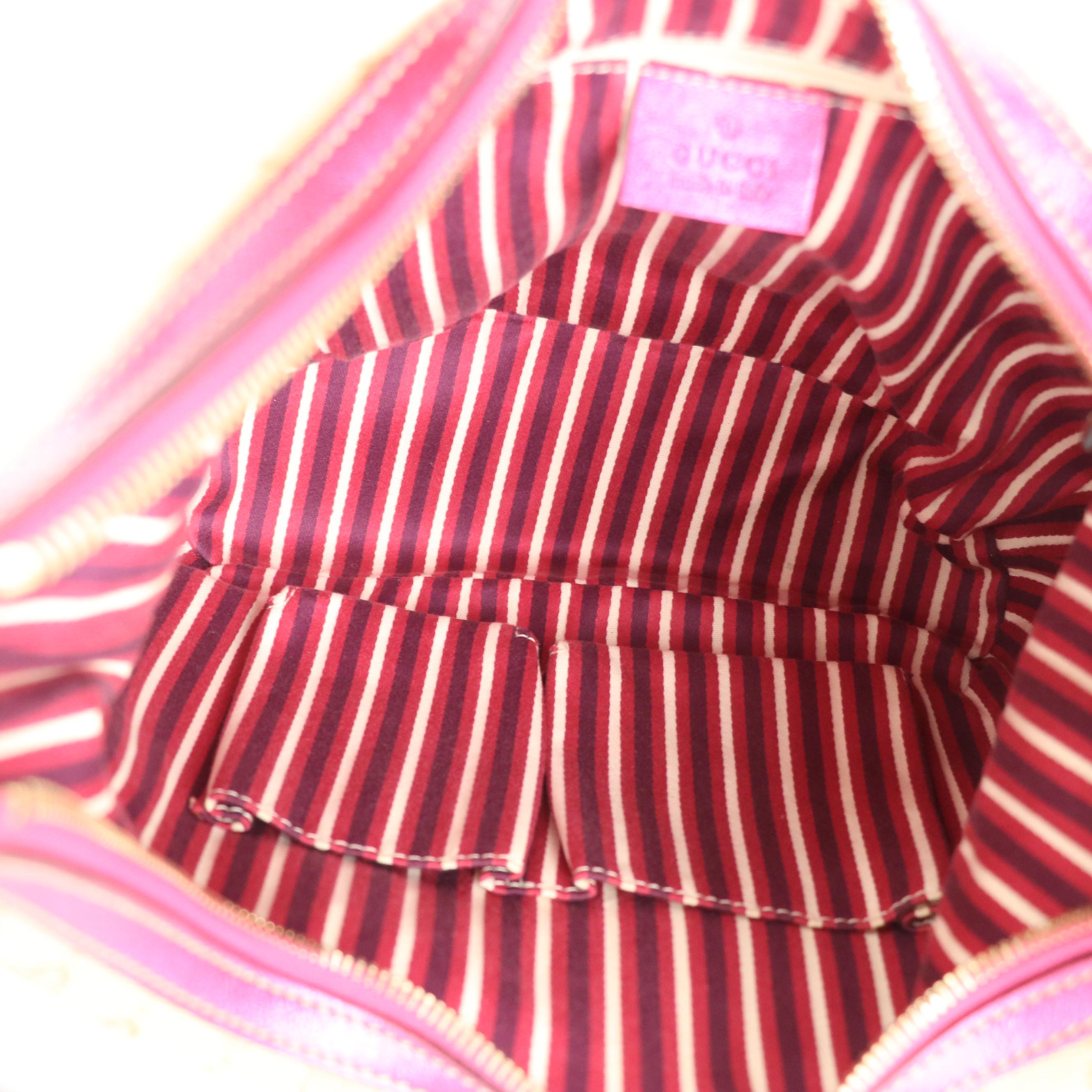 Gucci Britt Hobo Shoulder Bag in Brown GG Canvas and Metallic Pink Leather Trim