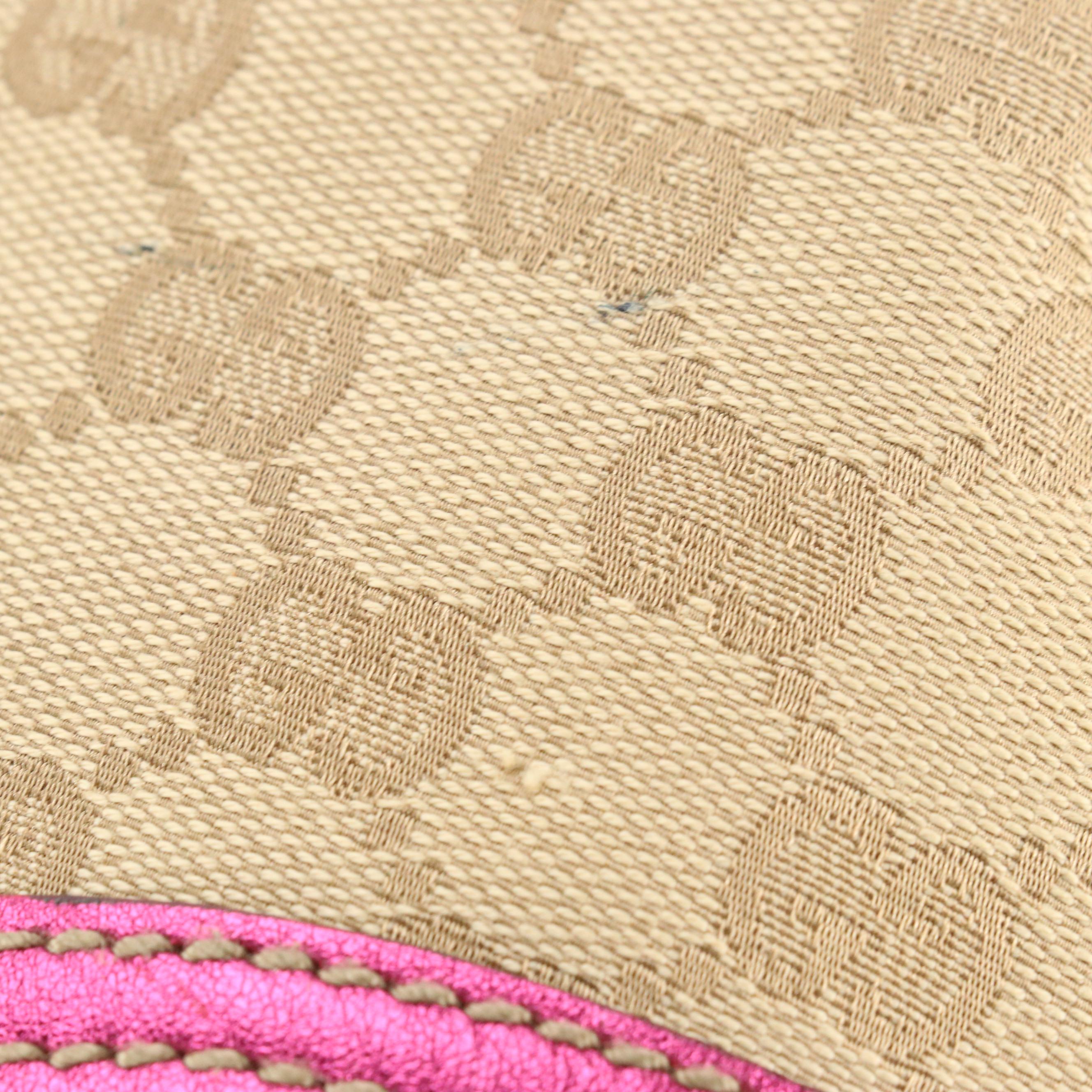 Gucci Britt Hobo Shoulder Bag in Brown GG Canvas and Metallic Pink Leather Trim