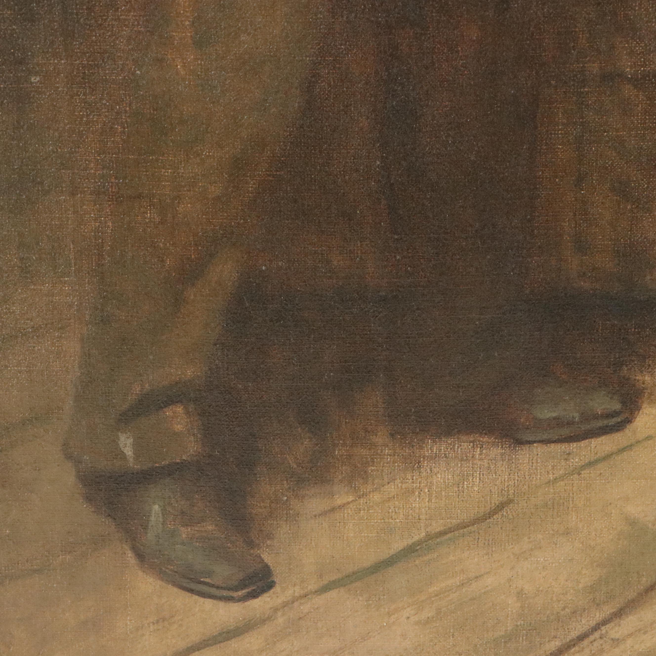 Gayle Hoskins Genre Oil Painting of Boy and Girl, 20th Century