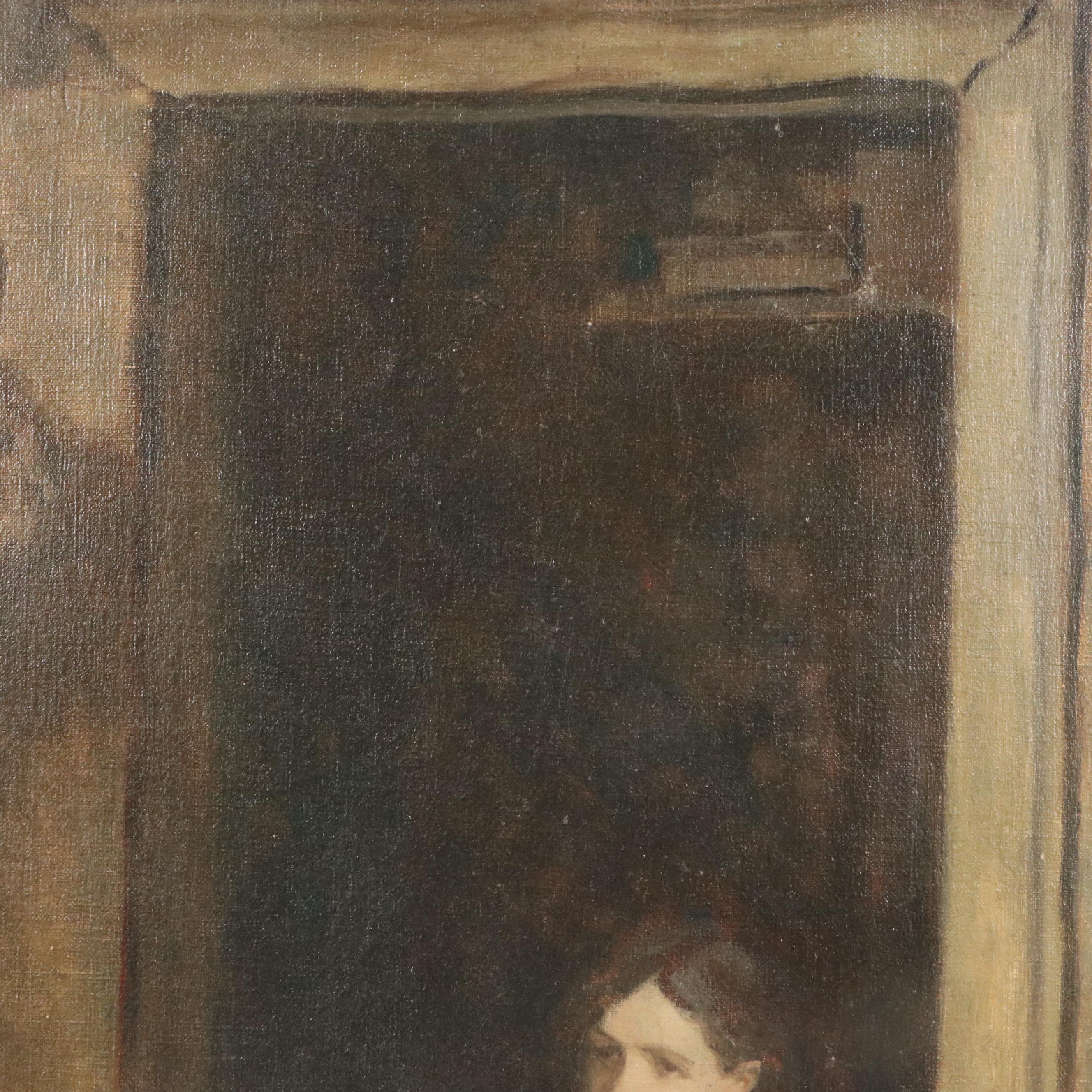 Gayle Hoskins Genre Oil Painting of Boy and Girl, 20th Century