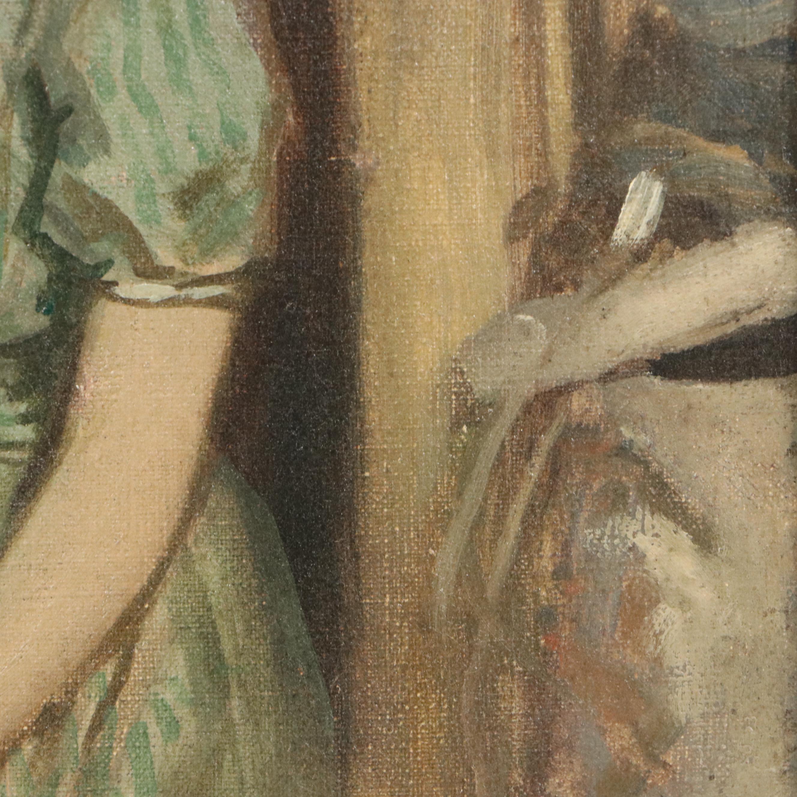 Gayle Hoskins Genre Oil Painting of Boy and Girl, 20th Century