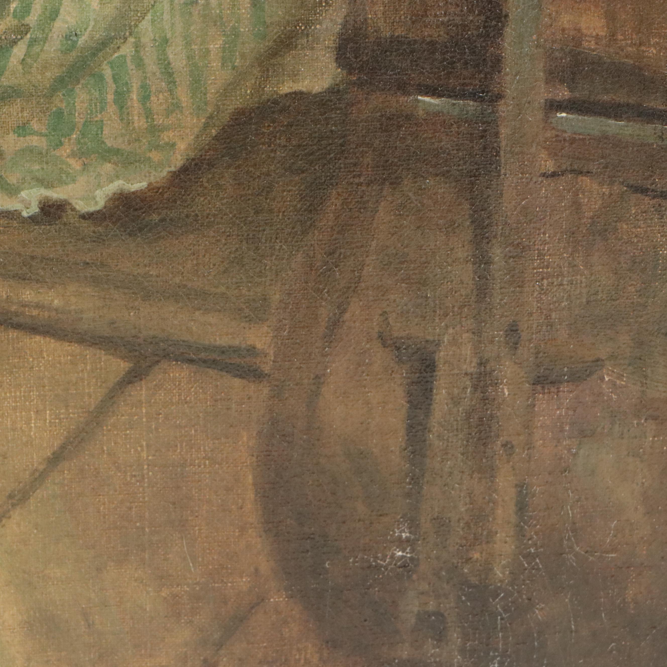 Gayle Hoskins Genre Oil Painting of Boy and Girl, 20th Century