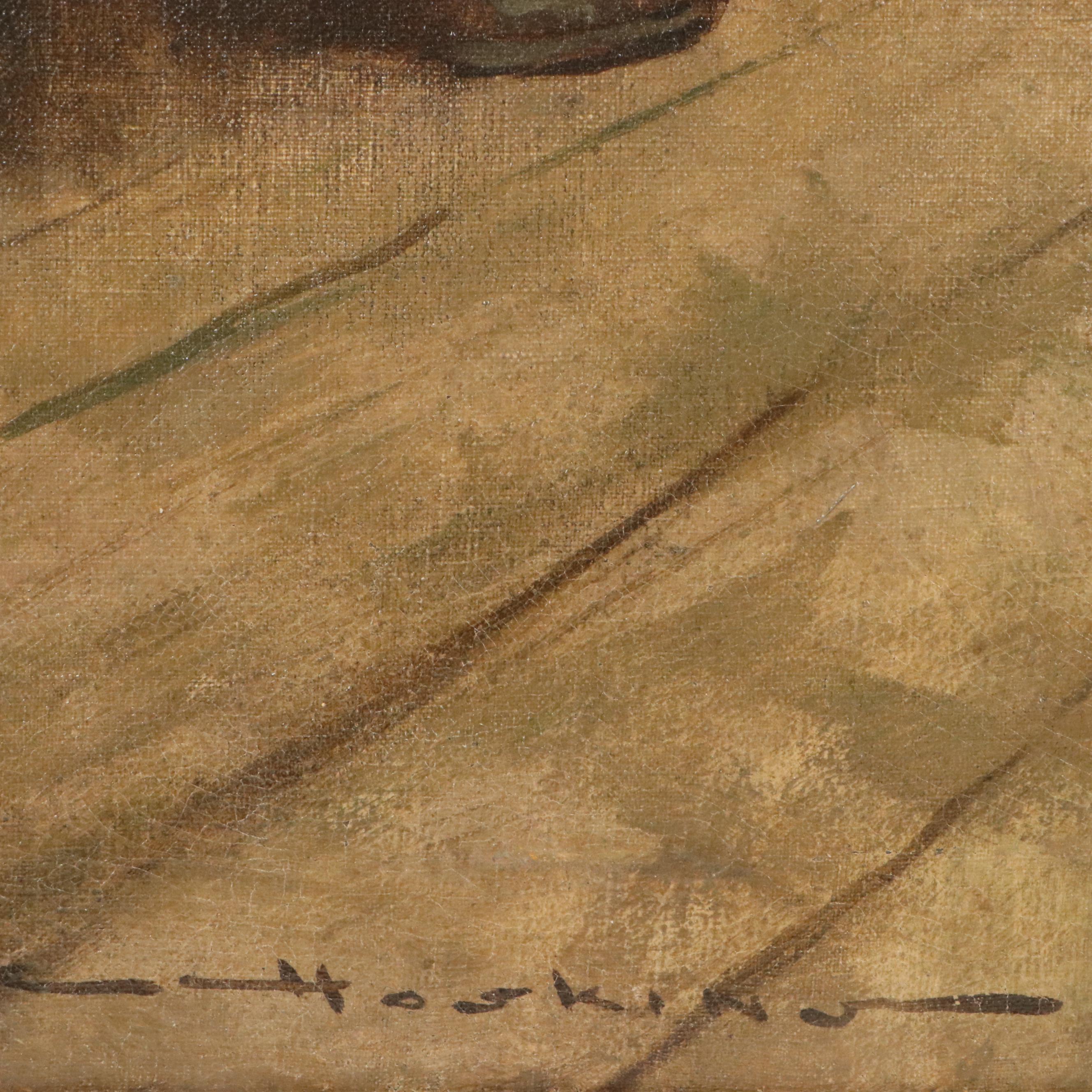 Gayle Hoskins Genre Oil Painting of Boy and Girl, 20th Century